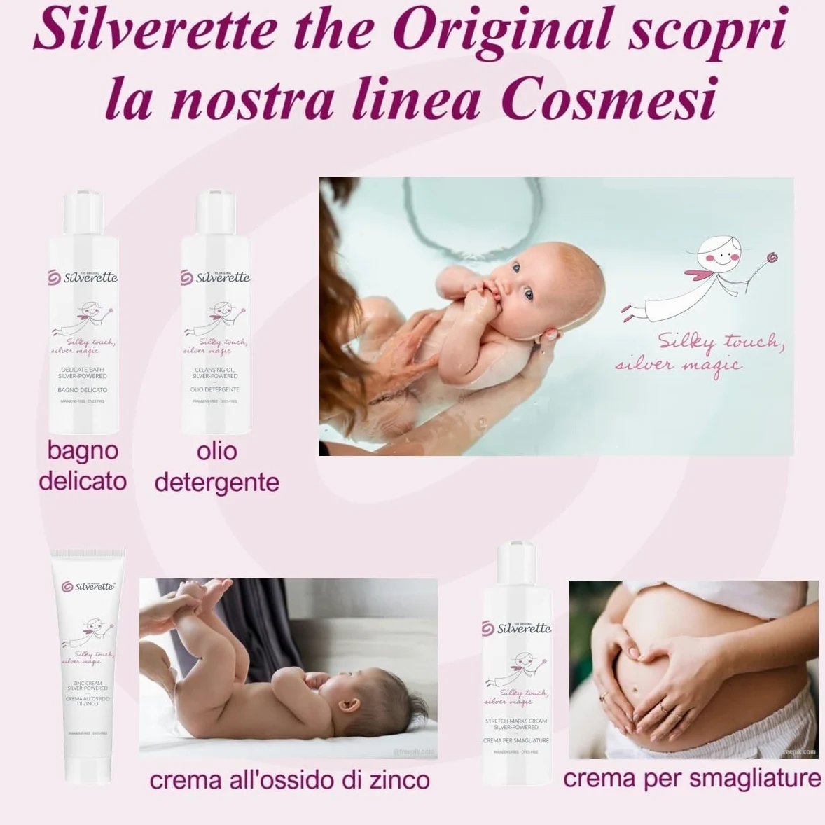 Silverette The Original Crema Smagliature Gravidanza e Post Parto, Elasticizzante con Vitamina E e Ioni d’Argento, Idratante e Nutriente, Dermatologicamente Testata, Made in Italy, 200 ml