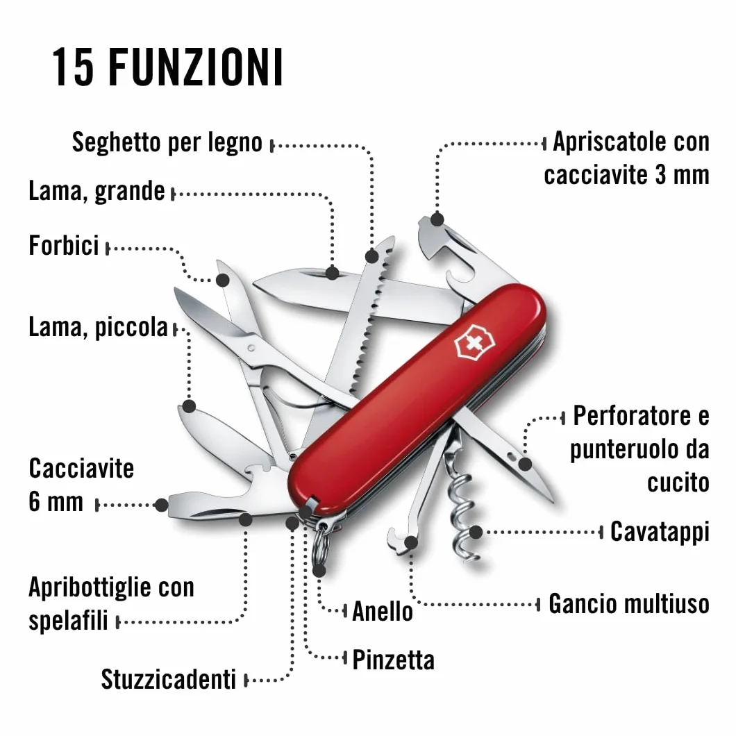 Victorinox Huntsman Coltellino Svizzero Multiuso 15 Funzioni Lama Grande