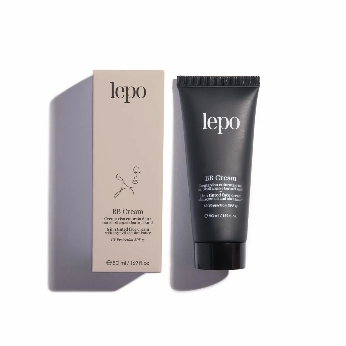LEPO | BB Cream 6 in 1 Viso Colorata - Tonalità 02 Medio Scuro con Olio di Argan e Burro di Karitè: Idratazione e Perfezione per una Pelle radiosa