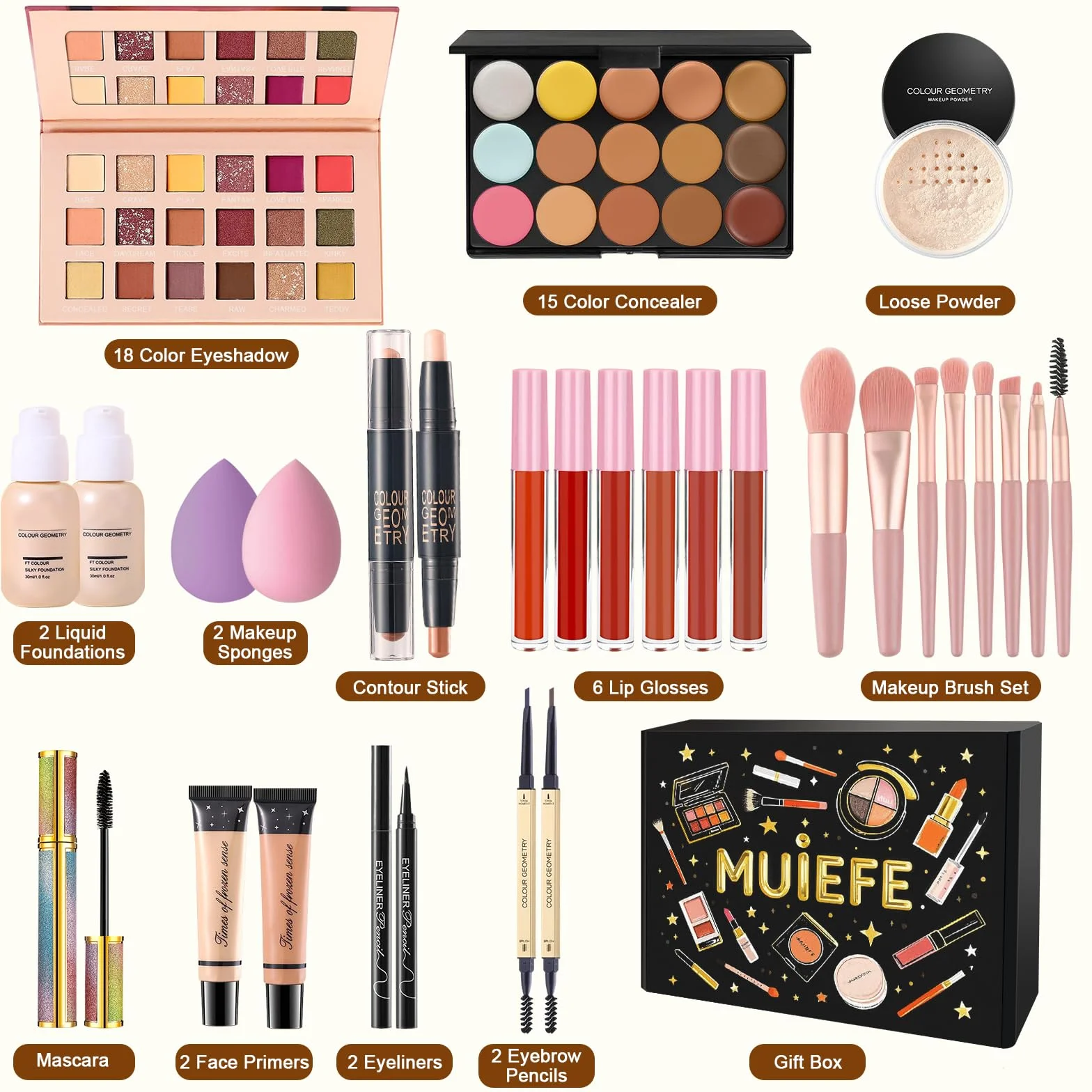 Set Trucchi Donna, Cofanetto Regalo Make Up per Ragazza Adolescente, Kit Trucco Make Up Completo con Palette di Ombretto, Fondotinta, Mascara, Gloss Labbra, Eyeliner, Palette di Correttore