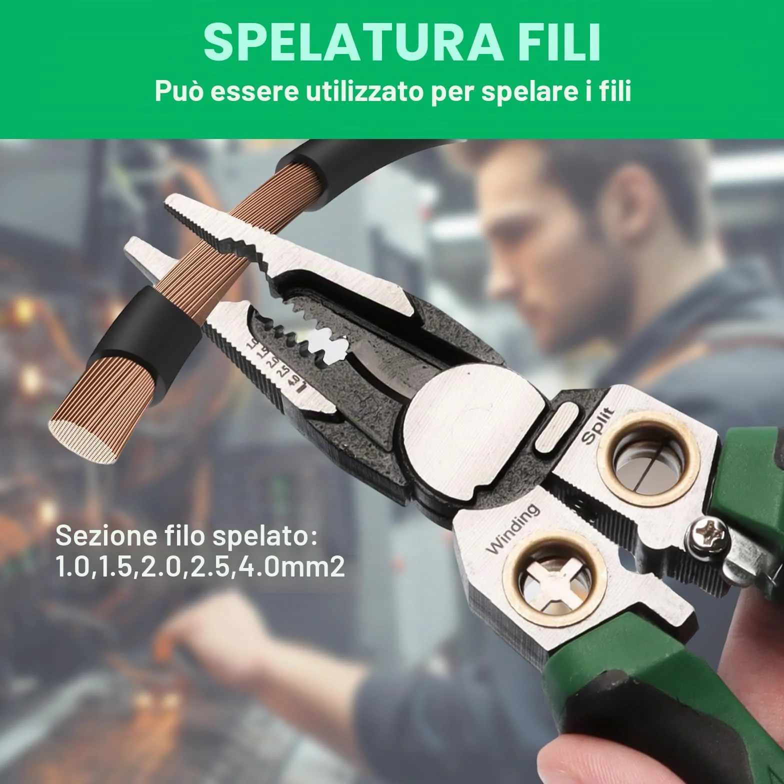 Pinza Spelafili 8 in 1 con Tester di Tensione, Utensile Elettricista Multifunzione per Tagliare, Crimpare, Tirare Cavi