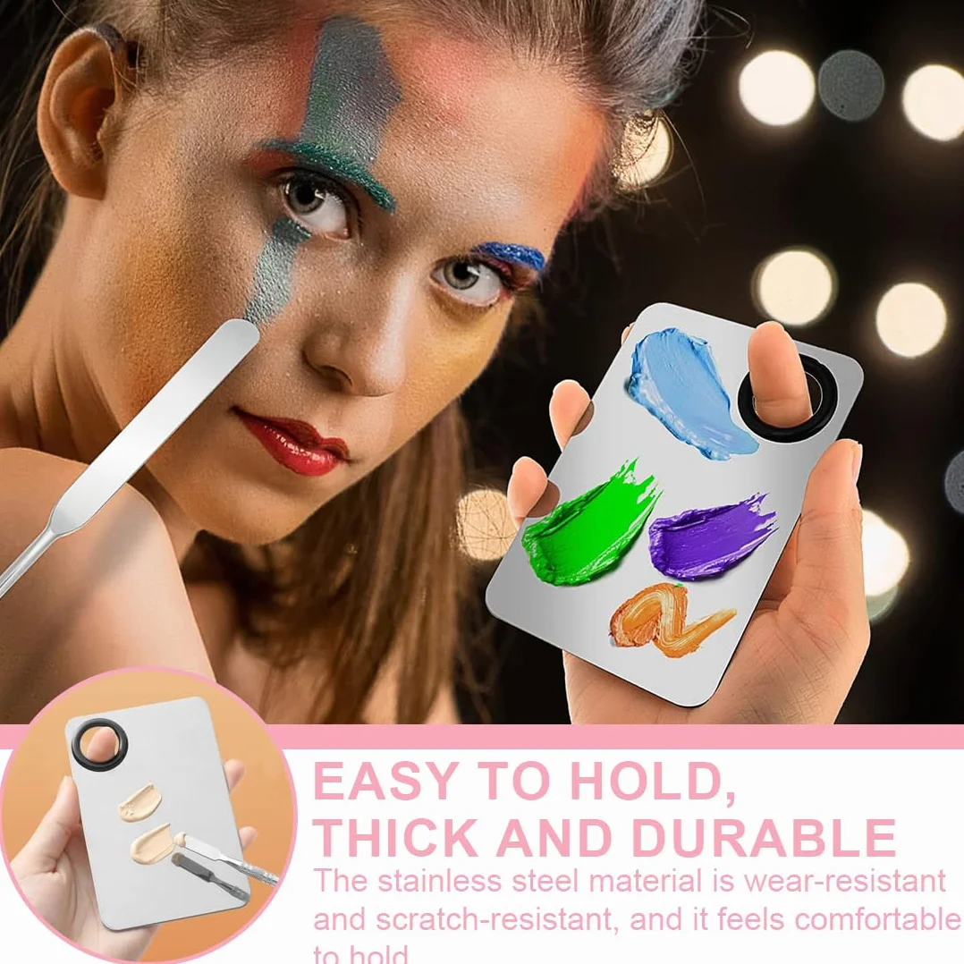 Professionale Makeup Mixing attrezzo, Palette per Miscelazione del Trucco in Acciaio INOX, con Spatola per Mescolare Fondotinta, Argento (Standard)