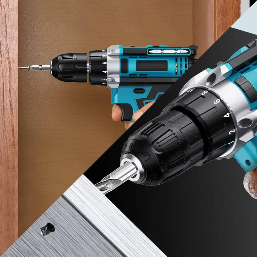 Kit Attrezzi Professionali 88V Trapano Avvitatore Smerigliatrice Angolare e Trapano a Impulsi 2 Batterie 14 Punte 3 IN 1