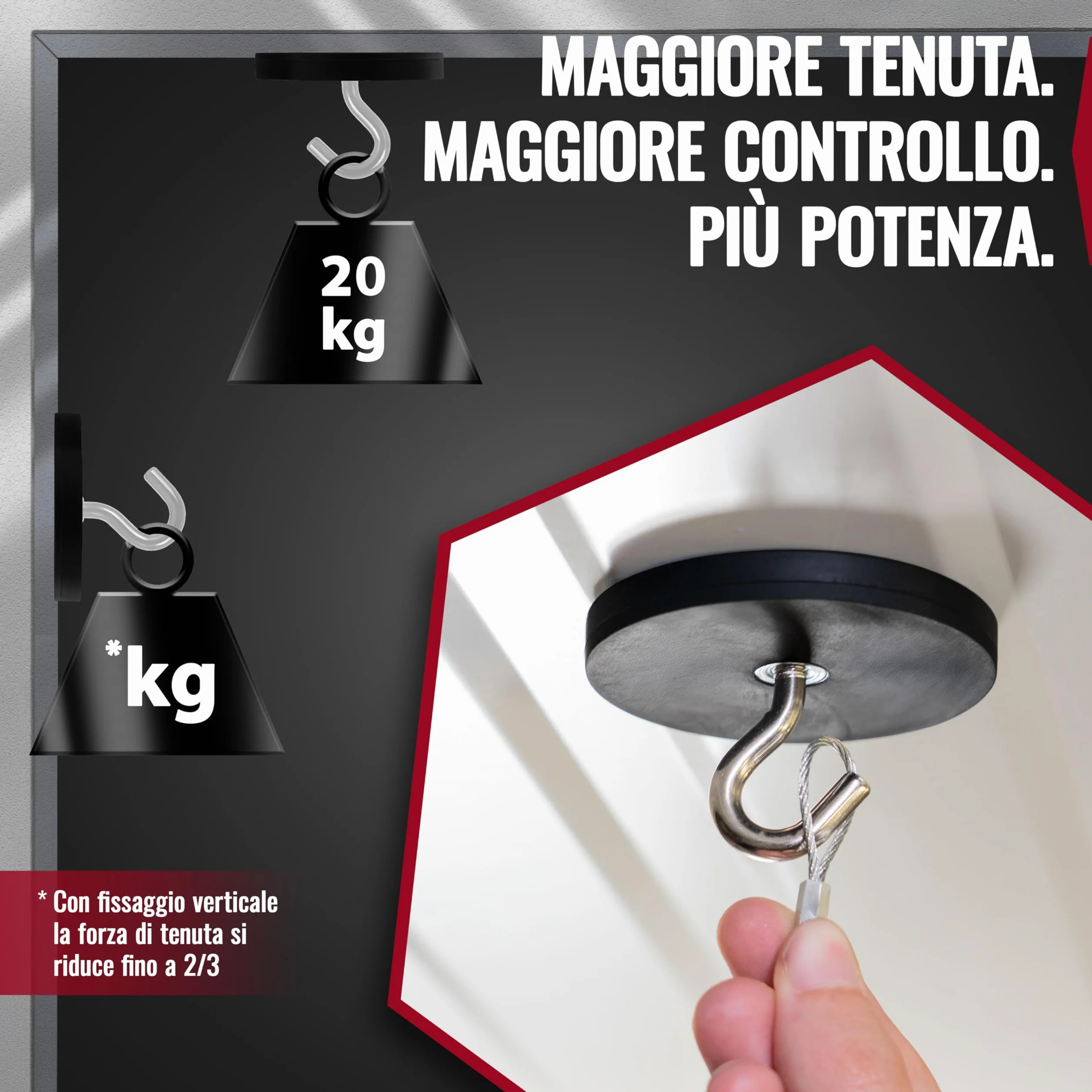 Poppstar 2x Magneti Gommati Neodimio Diametro 66 mm Filetto Interno M6 Forza 20 kg con Chiave e Viti