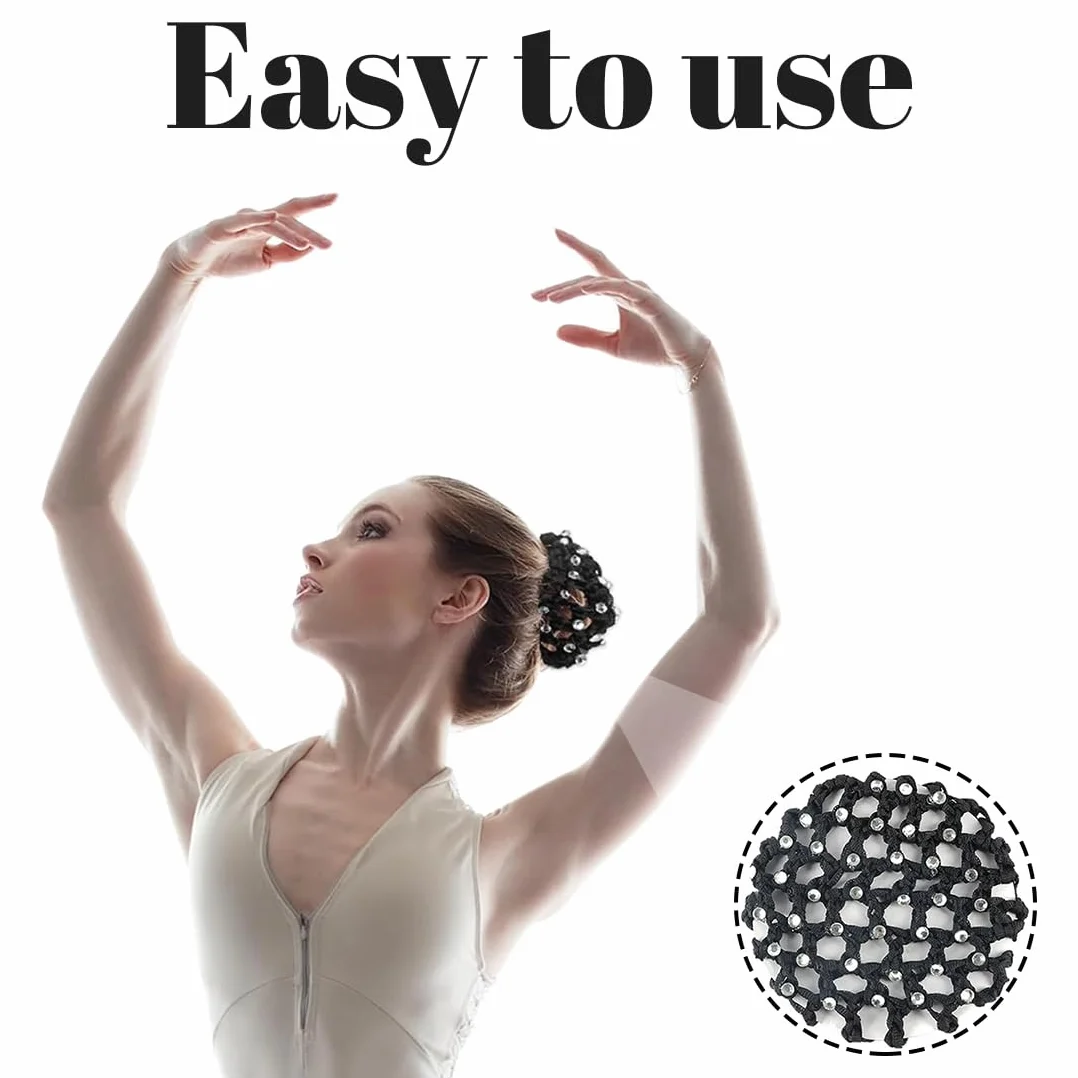 4 pezzi Chignon Retina per Capelli Chignon Bambina con Perline Retine per Capelli,Reti per Capelli Danza,Reti per Capelli Stretch Per Infermiera Assistente di Volo Balletto(nero, bianco)