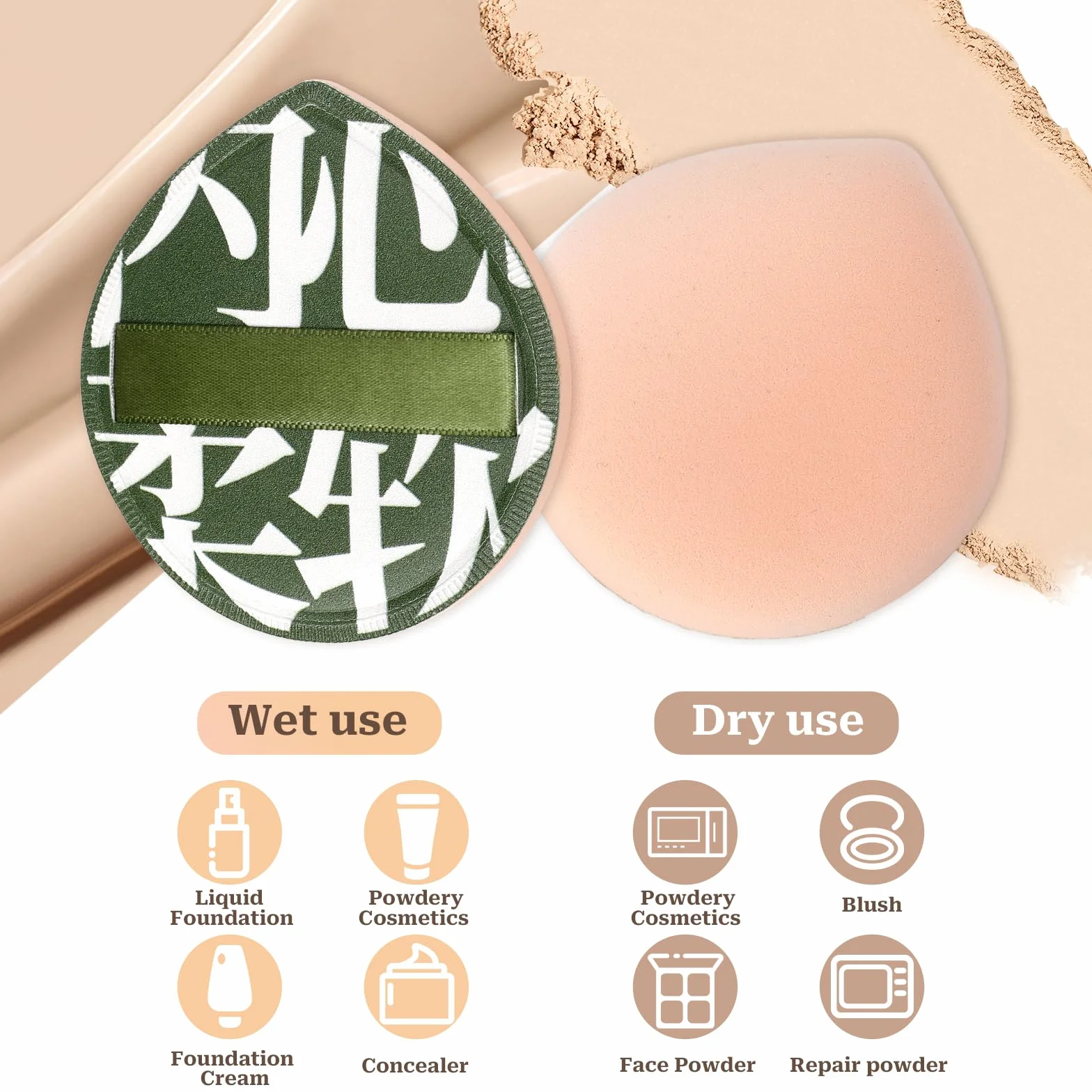 Spugnetta coreana per cipria, ultra morbida, per fondotinta, correttore, cipria, cipria, cipria, fondotinta, miscelatore, spugna per liquidi, crema e cipria (2 grandi, 2 piccoli)