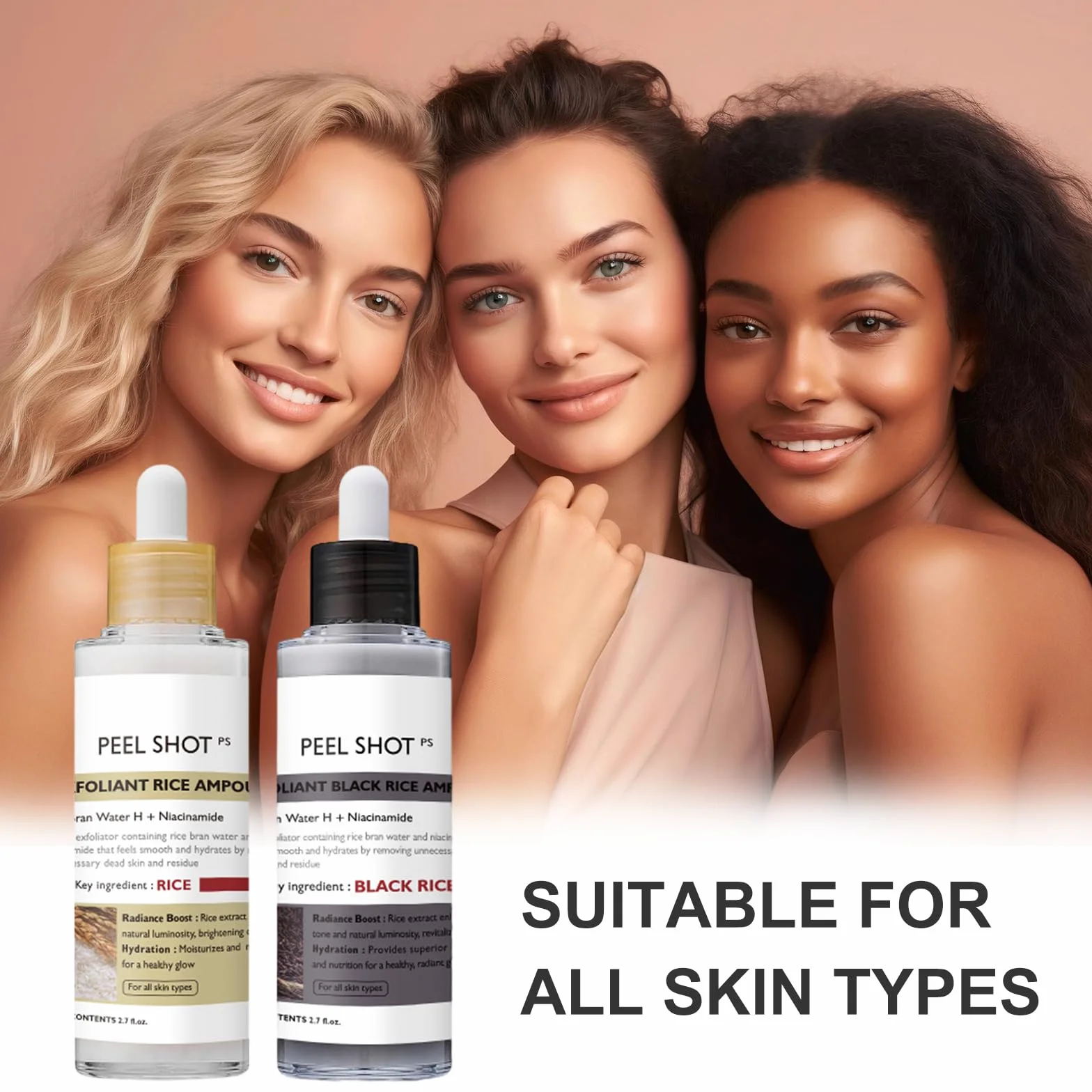 Siero Coreano Esfoliante al Riso, Peel Shot Glow Rice Ampoule Duo, Siero Esfoliante al Riso, Coreano Punti Neri Rimozione, Riduce Pori, Idratante e Illuminante, pelli sensibili (80ml* 2 Pack)