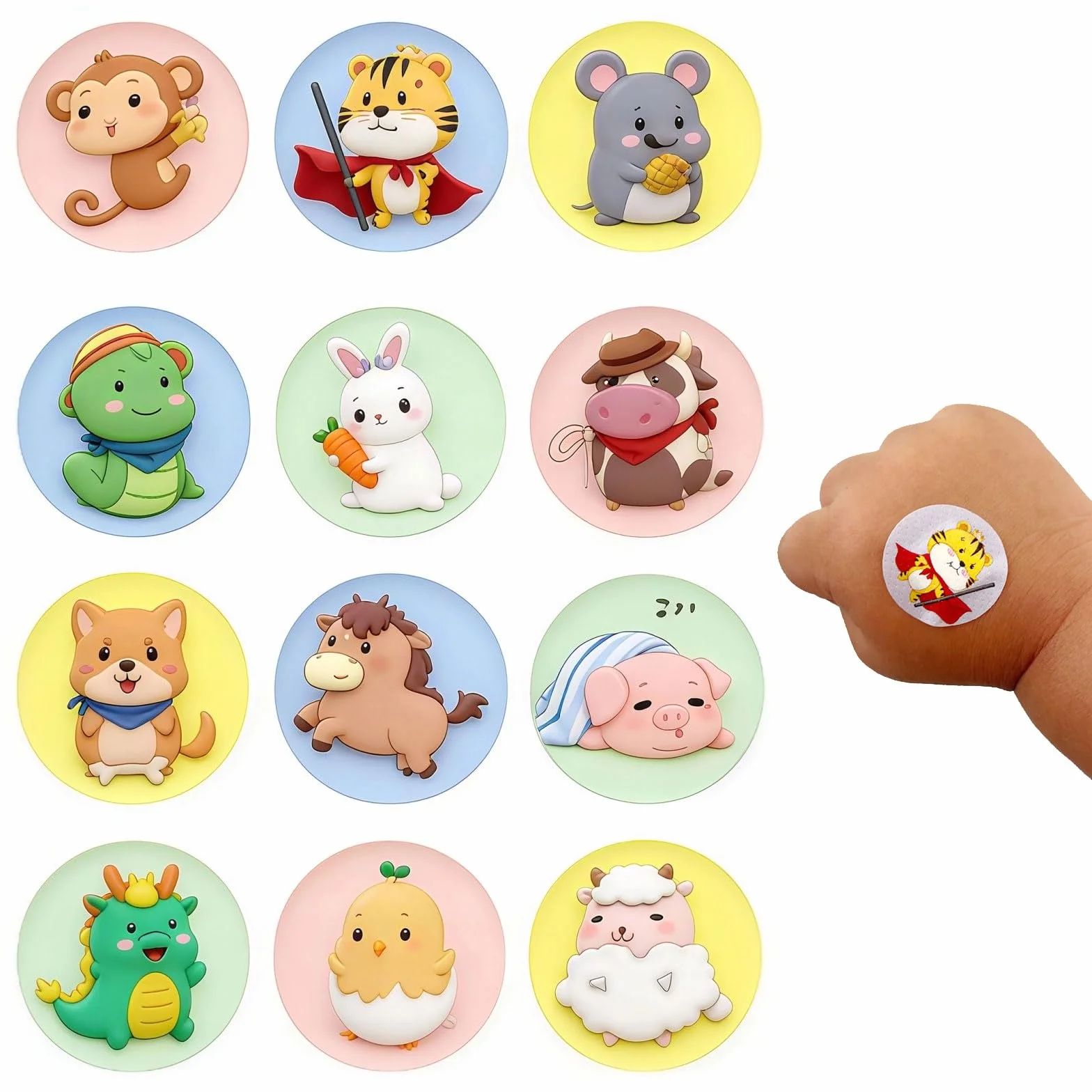Cerotti per Bambini 120 Pezzi, Cerotti Adesivi Rotondi da 2,2 cm con Cartoni Animati, Tessuto Flessibile per Piccole Ferite, Brufoli e Vaccinazioni, Protezione Completa per la Pelle Sensibil