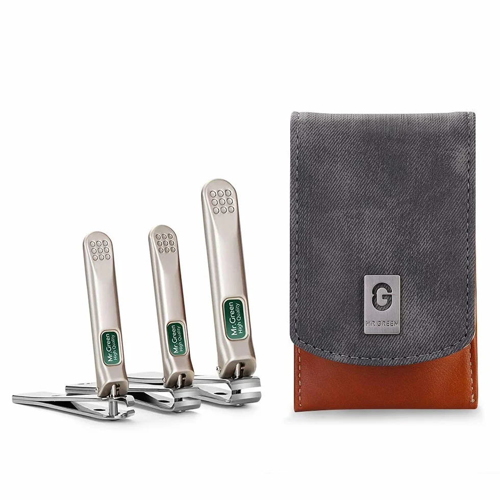 Set per Manicure e Pedicure - Kit di 3 Tagliaunghie Con Custodia in Pelle, Acciaio Inox Resistente, Inclinate - per Uomini e Donne