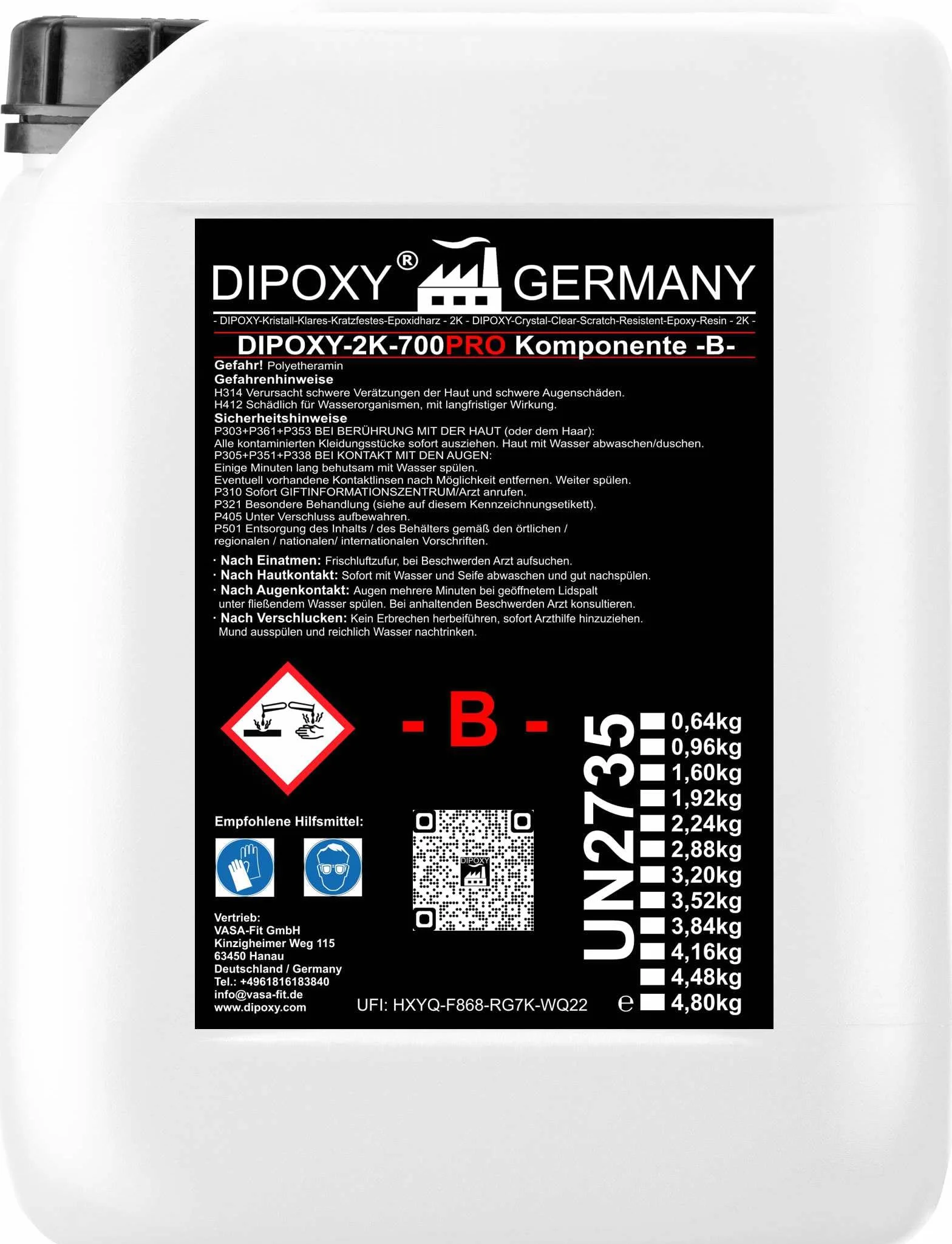 Resina epossidica bicomponente Dipoxy-2K-700 autolivellante trasparente 19,8 kg fino a 10 cm