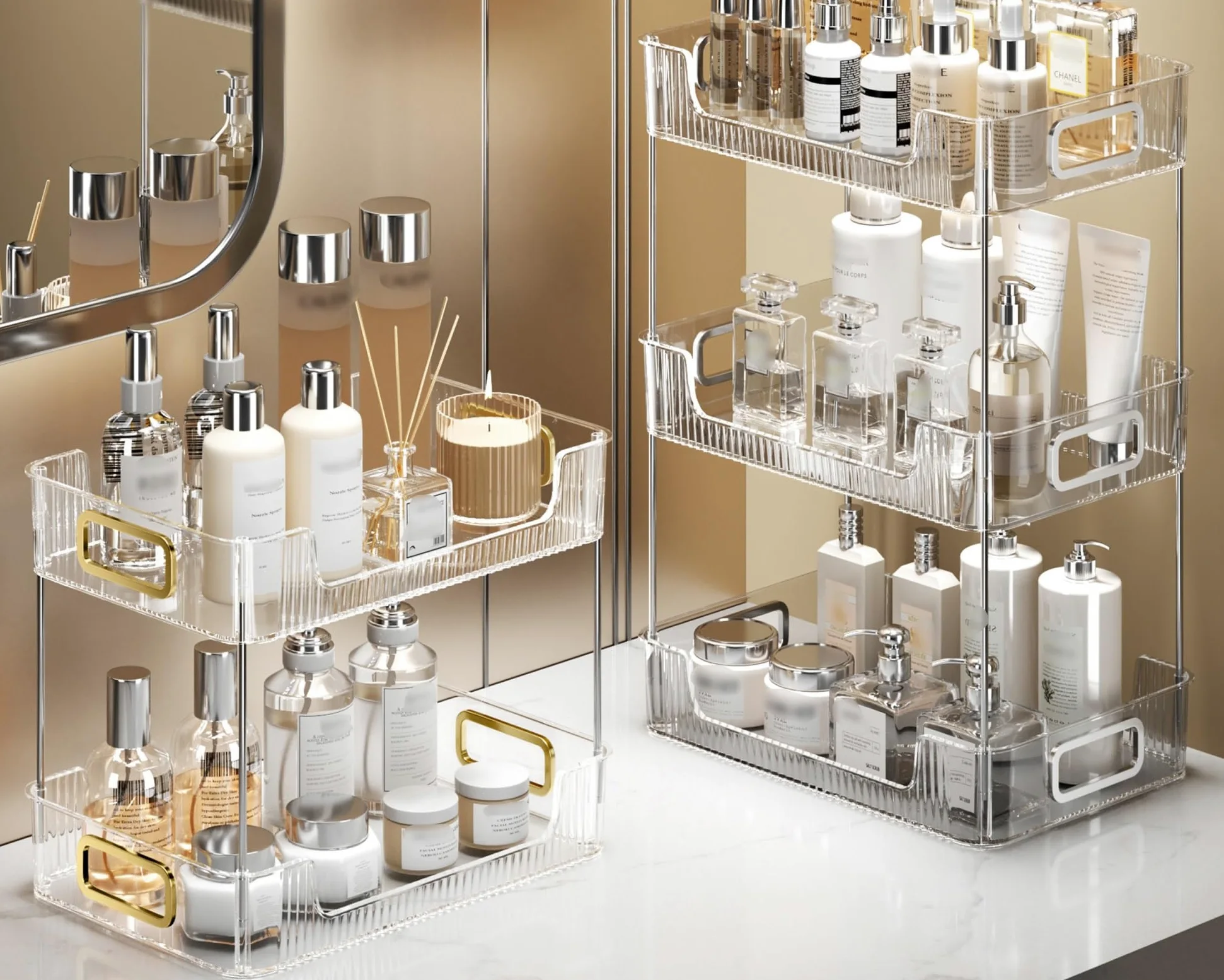 Organizzatore per Il Trucco in Acrilico, Custodia per organizzazione e stoccaggio di Cosmetici, Trucco e Gioielli, Grande Organizer per Il Trucco Trasparente per toeletta, Bagno, dormitorio universit
