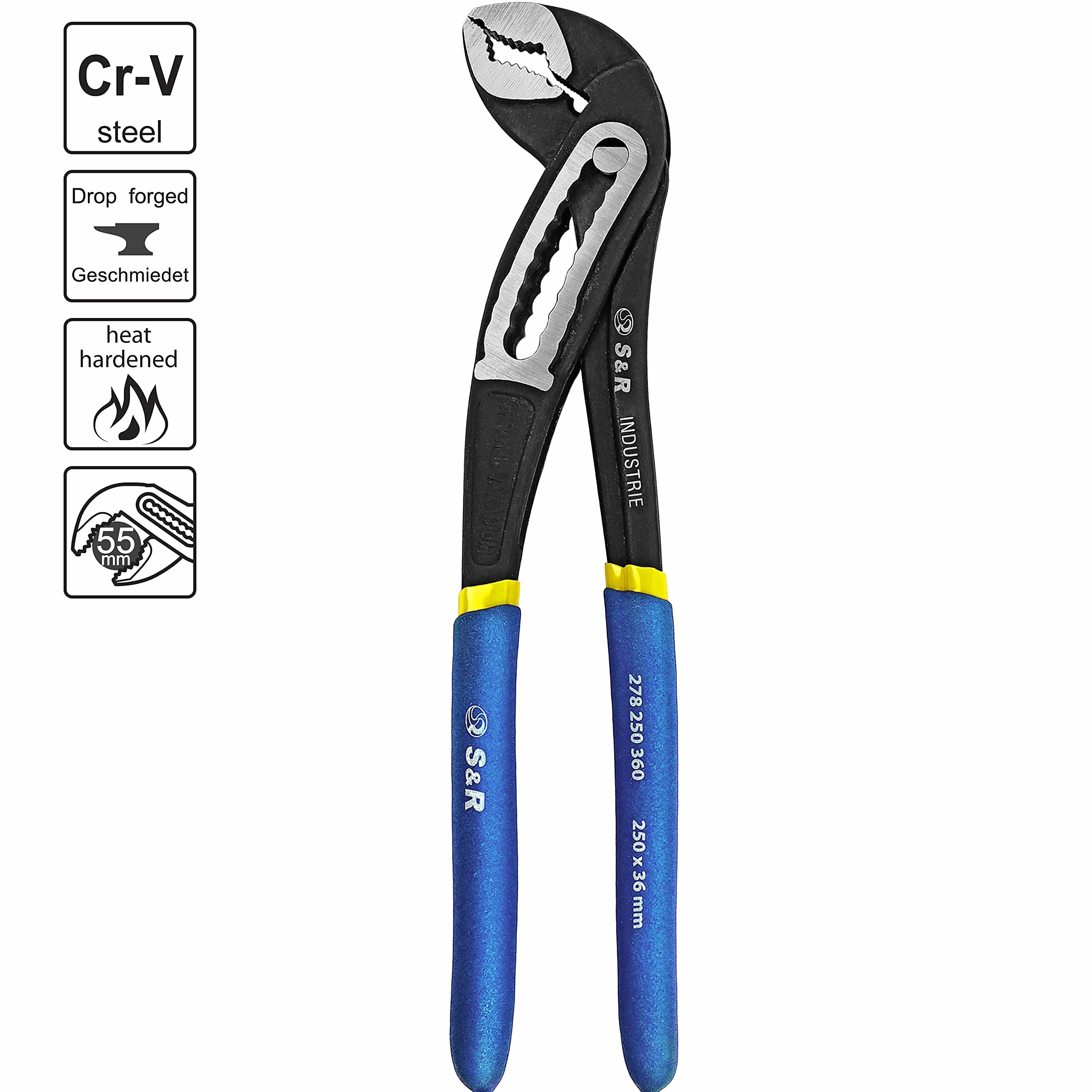 S&R Chiave a Pappagallo Professionale Regolabile 250 x 36 mm Acciaio al Cromo Vanadio Fosfatato Blu