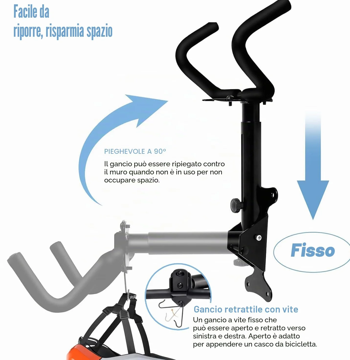 Portabici da Muro Regolabile, Capacità di Carico 22 kg, Supporto in Metallo Robusto