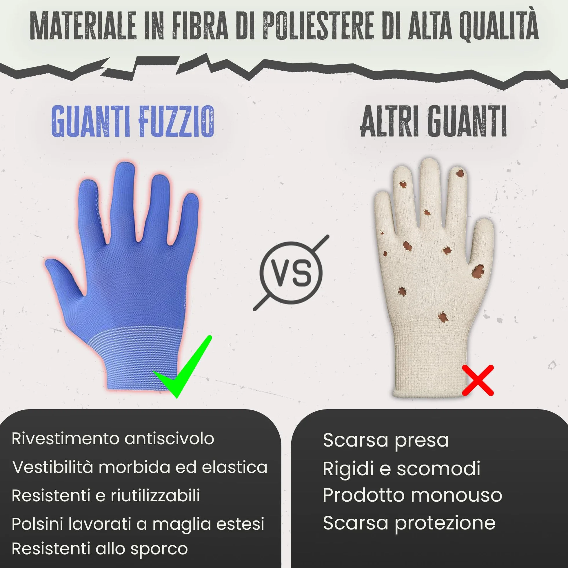 FUZZIO Guanti da lavoro con borchie 24 paia L/9 blu