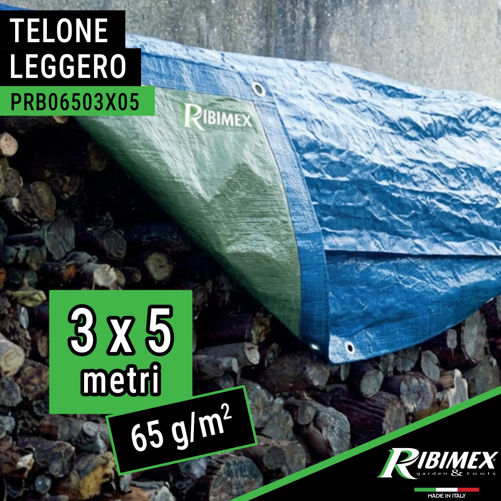 Ribimex Telo di Protezione Leggero Impermeabile 3x5 m Polietilene Occhielli Alluminio PRB06503X05