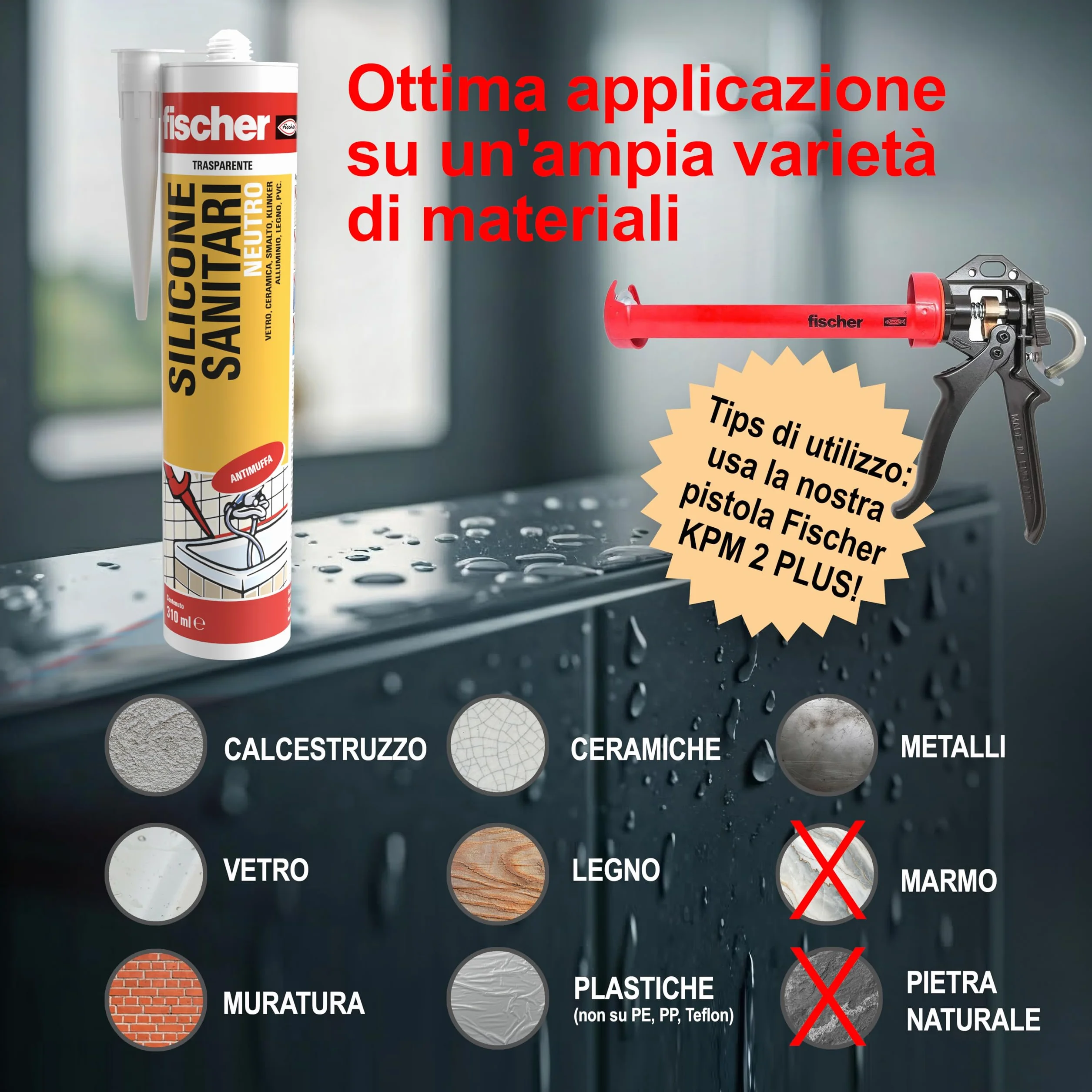 Fischer SNS Silicone Neutro Sanitari Bianco Antimuffa 9383