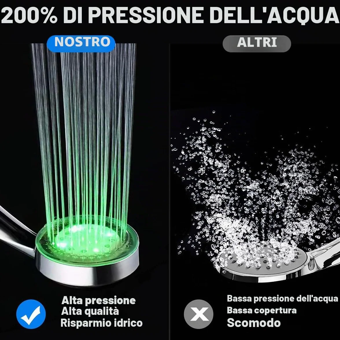 LED Soffione Doccia Luminoso 7 Colori Cromo Universale
