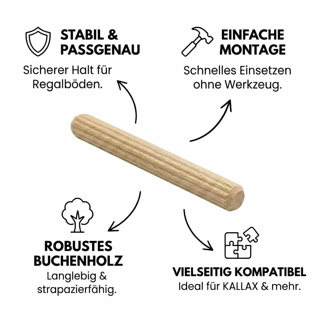 Tasselli in legno di faggio 6 x 50 mm per scaffale Ikea KALLAX