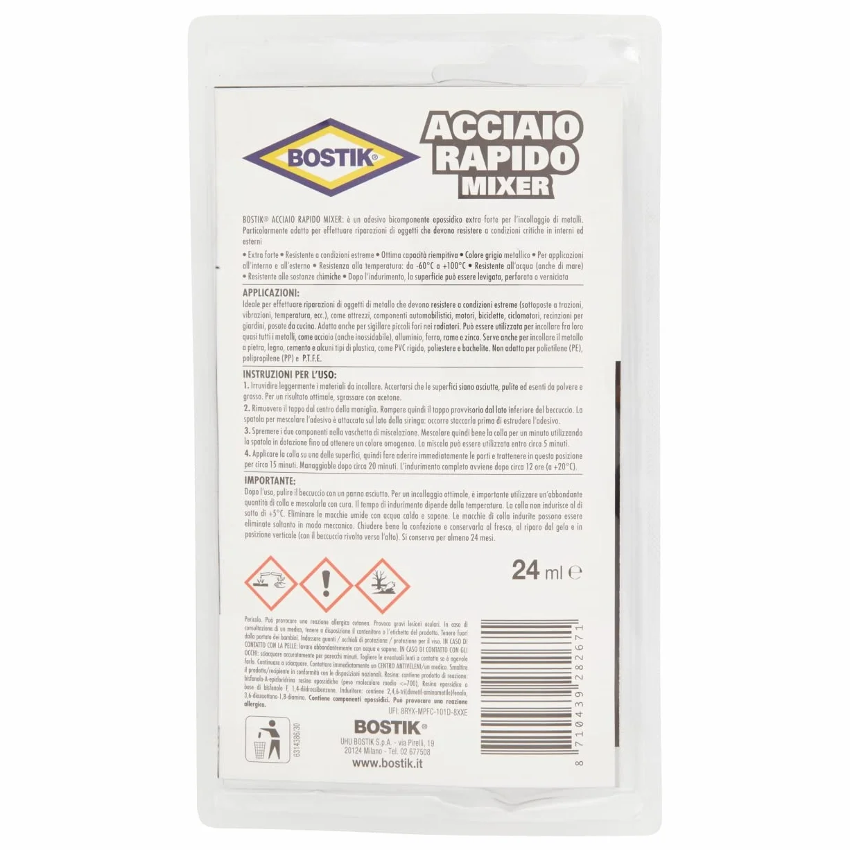 Bostik Acciaio Rapido Grigio Metallo 24 ml