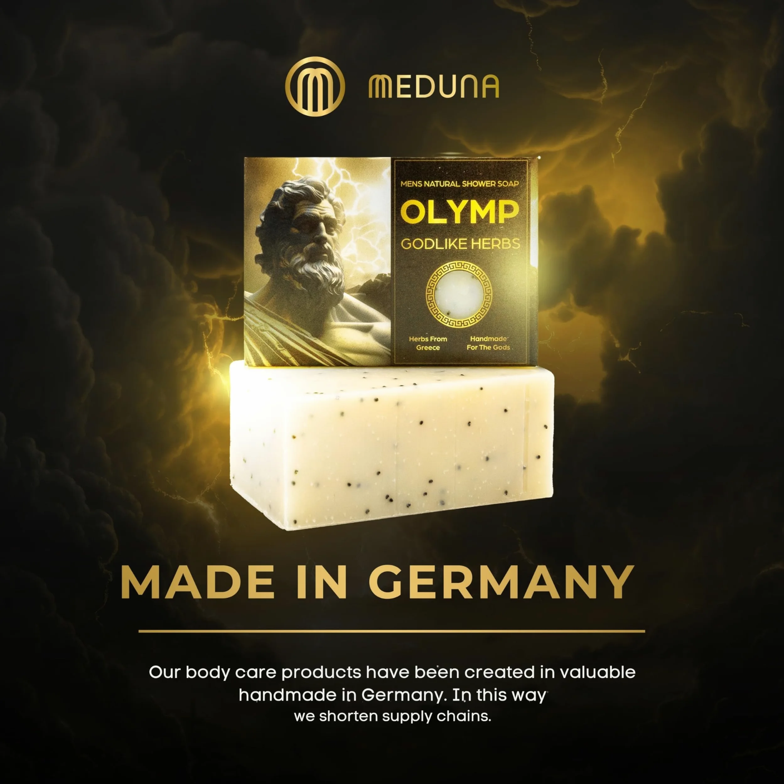 MEDUNA Sapone esfoliante Olymp Godlike 5 x 100 g – sapone naturale solido – sapone per la cura del sapone – sapone per il corpo per tutti i tipi di pelle – olio di cocco biologico & burro di karité