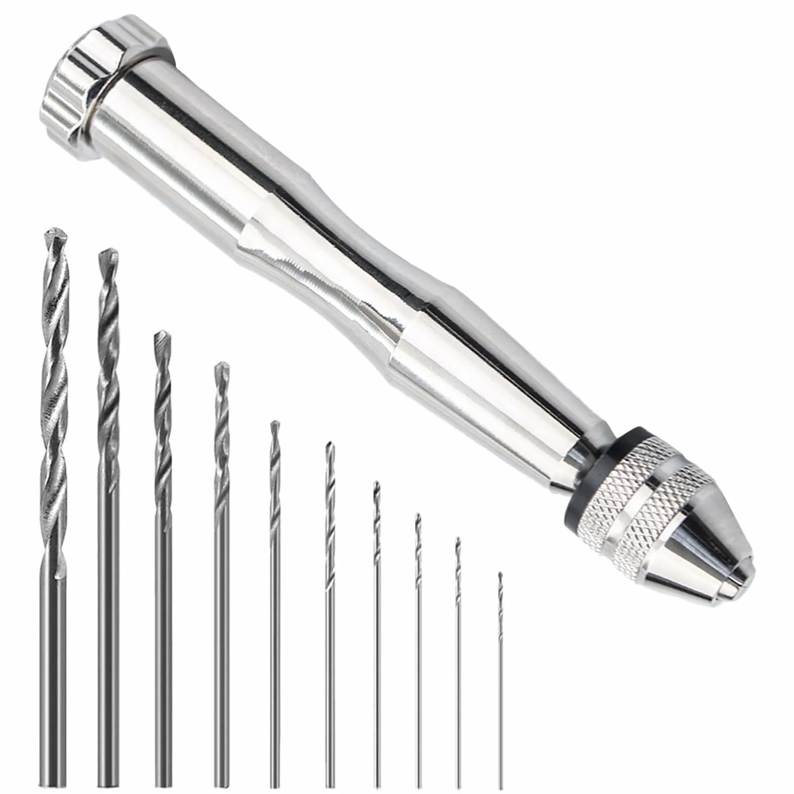 Set Trapani a Mano 10 Pezzi Punte Elicoidali 0.8-3.0mm per Modellismo Legno Fai Da Te Gioielli Argento