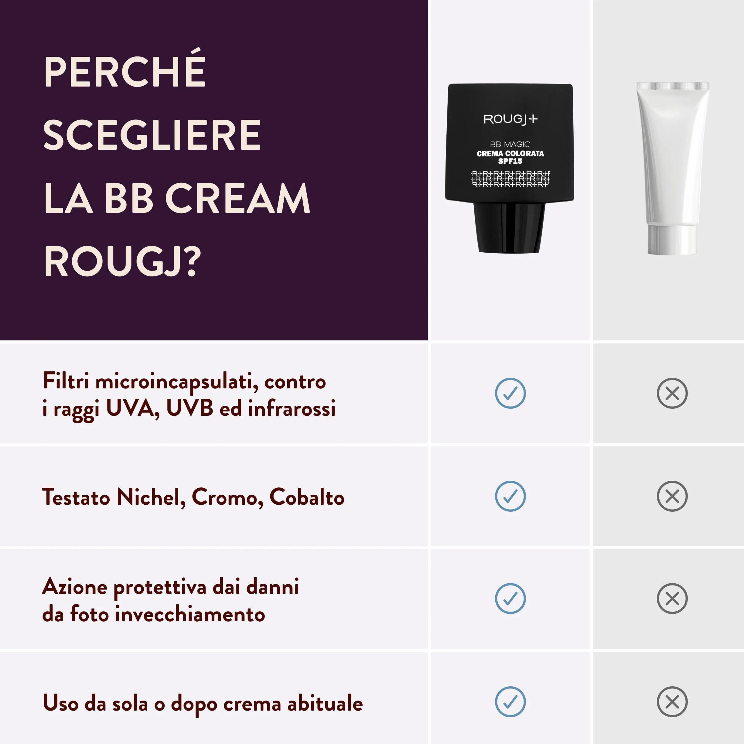 Rougj BB Magic SPF 15 - Crema Colorata Con Acido Ialuronico E Diamond Powder Uniforma Il Tono Idrata Protegge Dai Raggi UV Texture Leggera Auto Adattiva 25 ml - Made In Italy