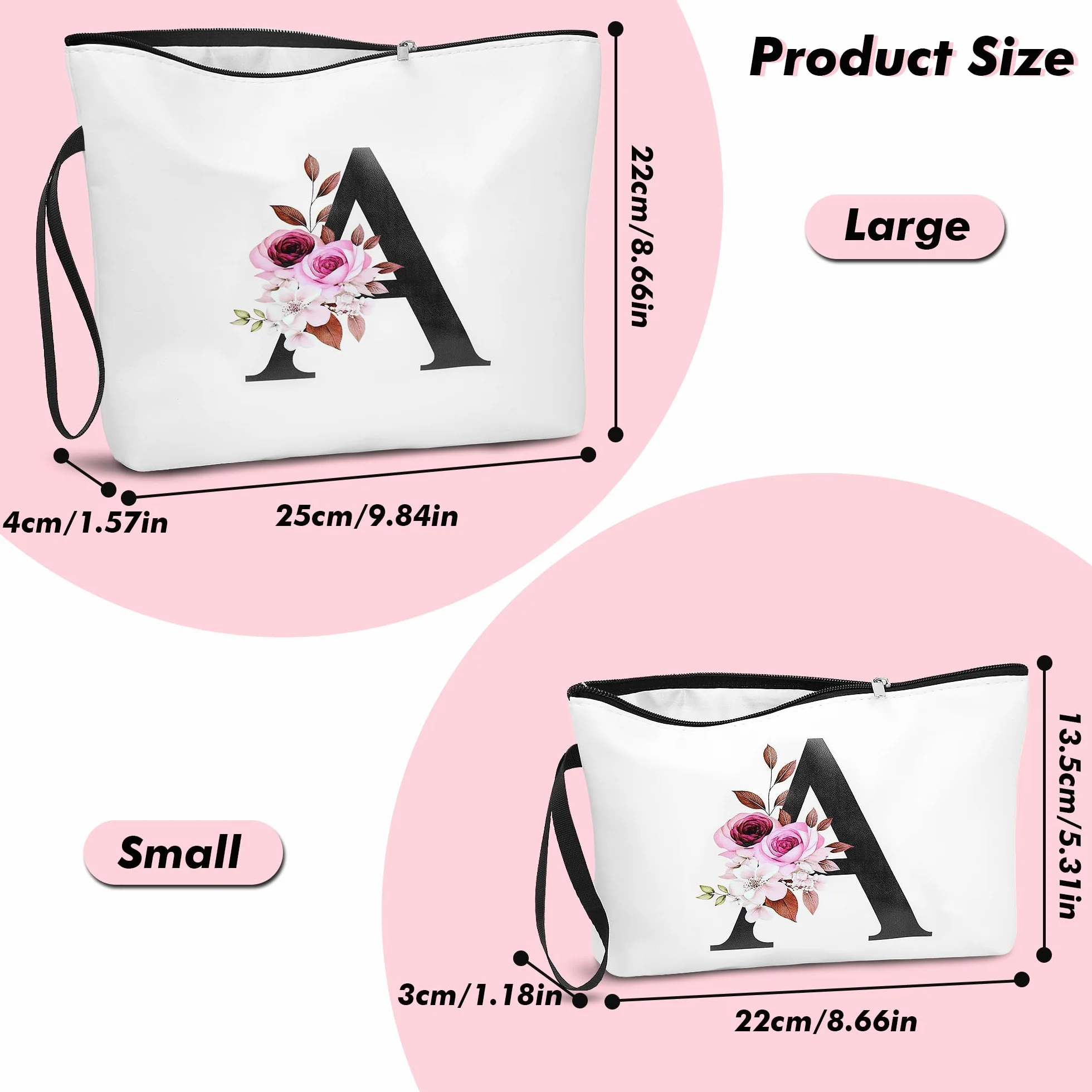 PU Pelle A-Z Beauty Case Donna da Viaggio, 2 Pezzi Set Trousse Trucchi Donna Di Alta Qualità Con Lettere Alfabeto (M)