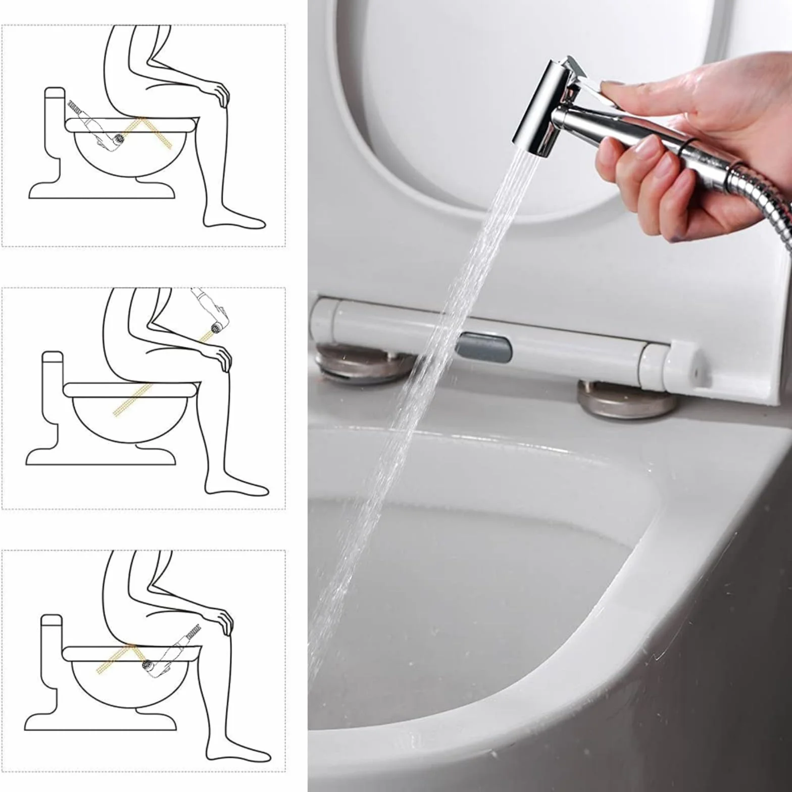 GRIFEMA Miscelatore Bidet Portatile Doccia, Rubinetti con Supporto, Acqua Calda e Fredda, Cromo Argento, G154-1