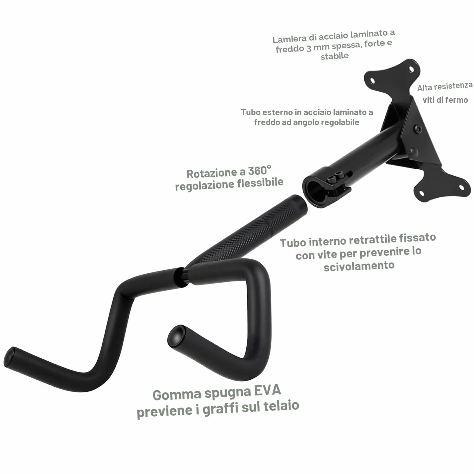 Porta Bici da Muro 30 kg 360° Girevole Estraibile Pieghevole 90° Protezione Schiuma EVA 8 mm