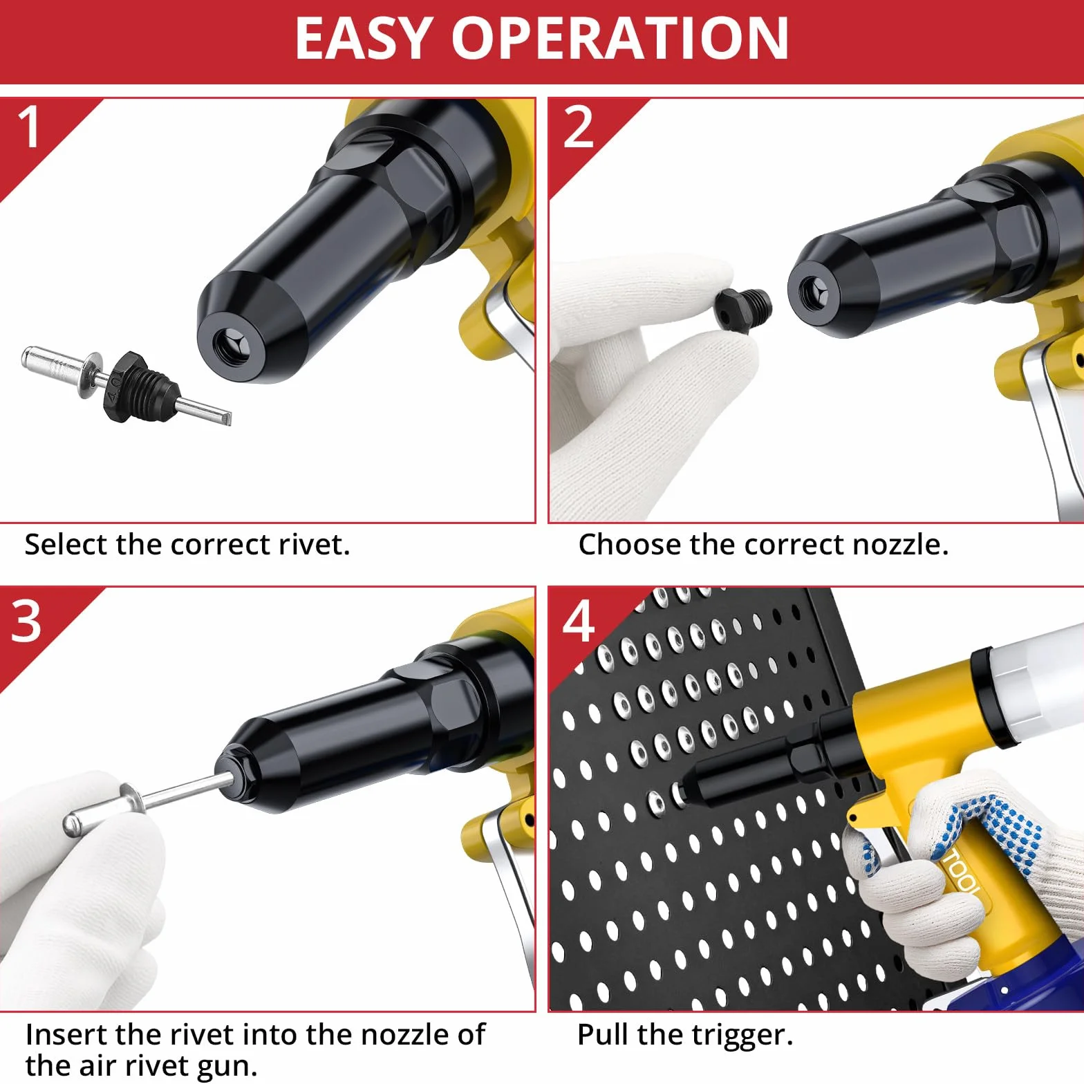 JUSTOOL Rivettatrice Pneumatica 1780KGF 3916LBF Kit Rivetti 2,4-6,4 mm