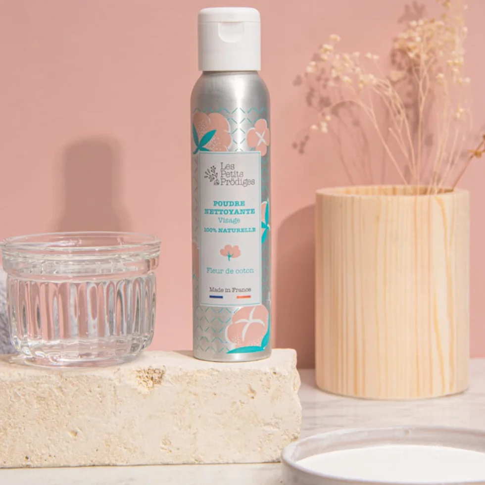 Polvere detergente viso fiore di cotone – 100% naturale senza conservanti – detergente schiumogeno all'acqua – Made in France – non testato su animali – imballaggio riciclabile – Les Petit Prodigies