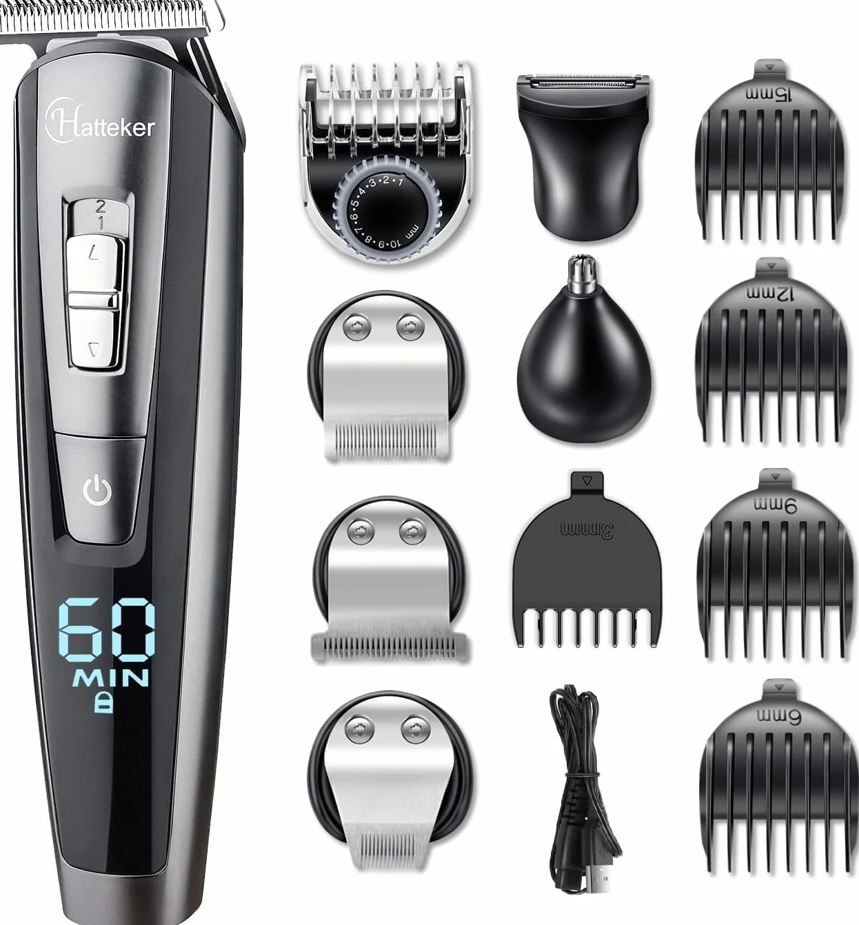 Hatteker Regolabarba Tagliacapelli Uomo Professionale Barba e Capelli e Corpo Bodygroom Regolatore per Capelli impermeabile 5 in 1