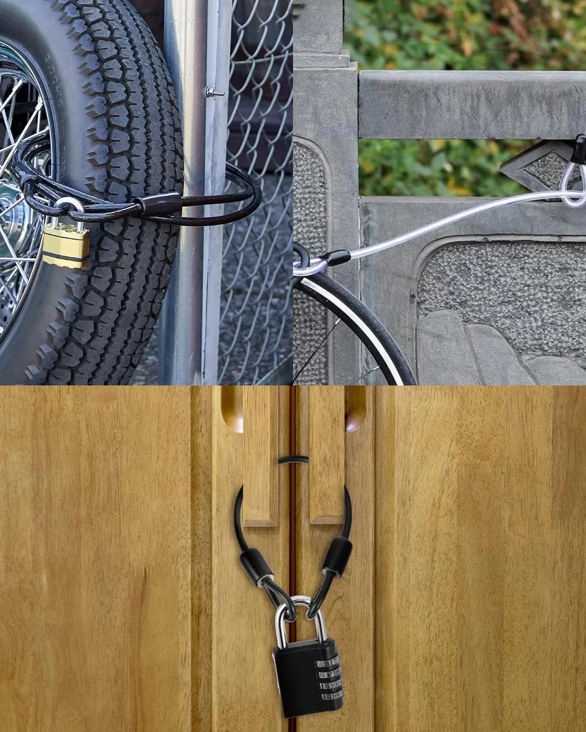 Cavo di Sicurezza in Acciaio 1 m Lucchetto per Mobili da Giardino Biciclette 4 PCS Nero Argento