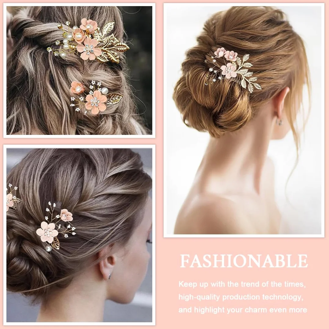 Set di 4 Fermagli Capelli Sposa, Pettine per Capelli da Sposa con Perle,Accessori Capelli Sposa con Strass Rosa,per Accessori per Capelli da Sposa Fascia da Sposa