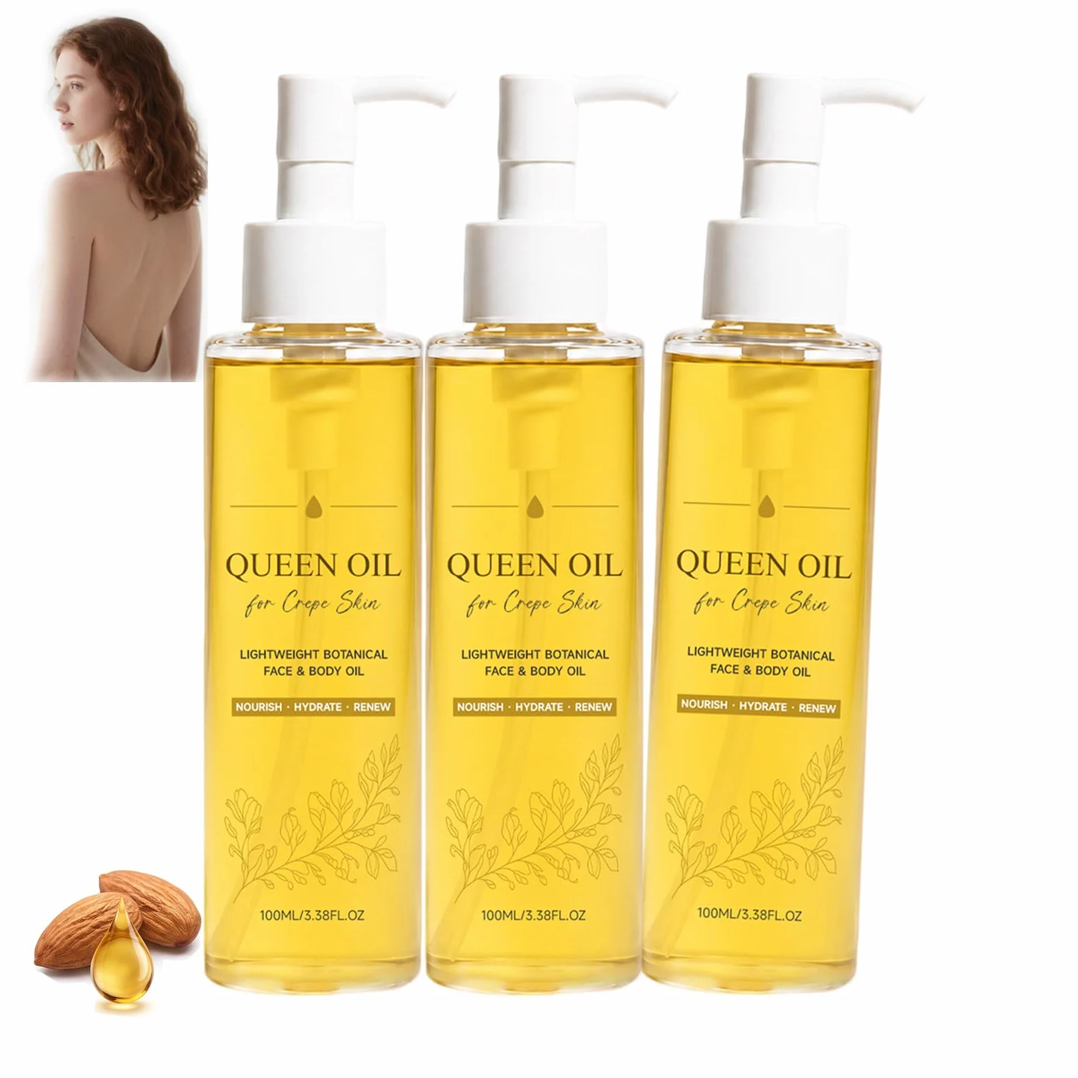 Olio vegetale leggero per il corpo, idratante quotidiano per braccia, addome e cosce, olio rassodante naturale spremuto a freddo per viso e corpo, idrata (3 pezzi)