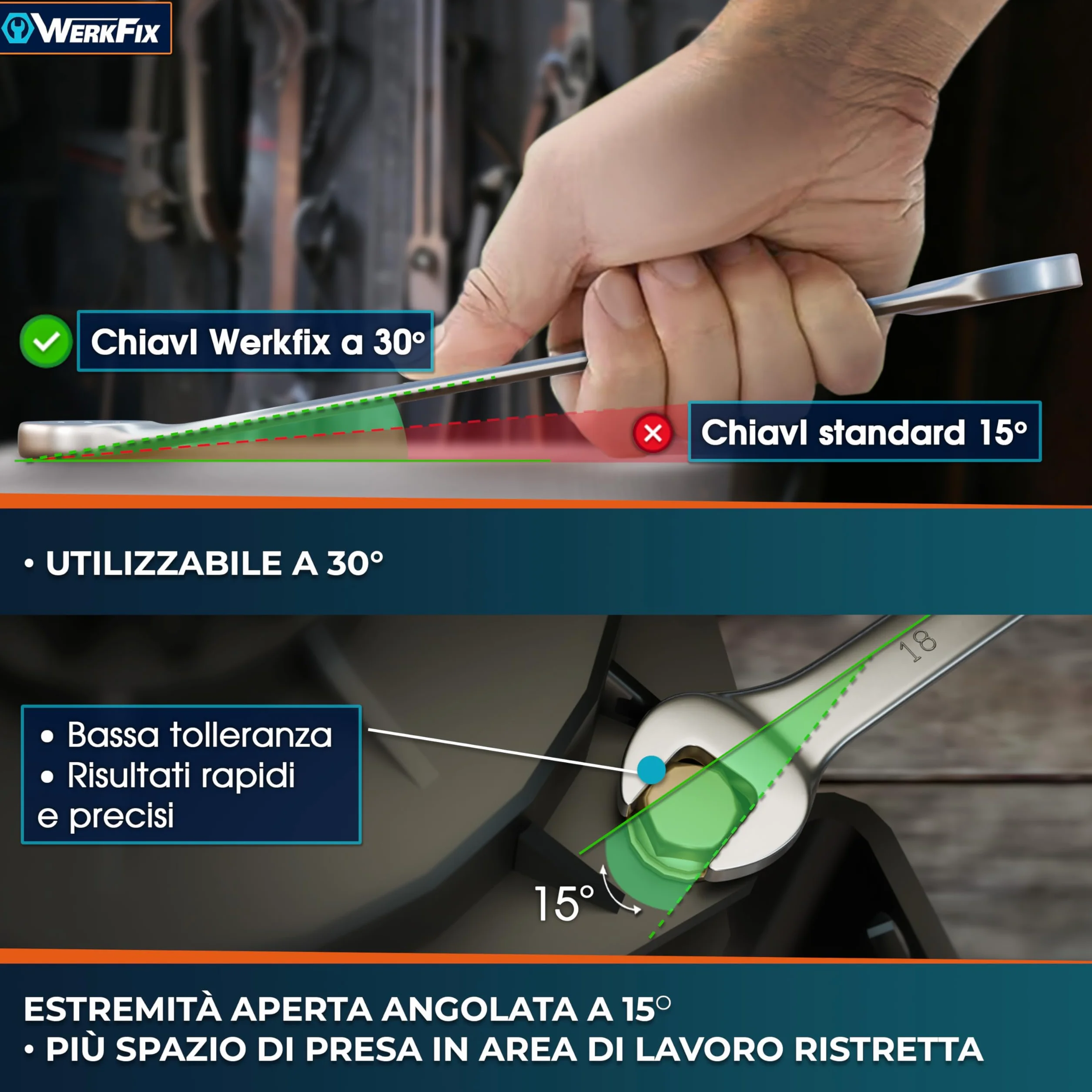 S&R WERKFIX Set Chiavi Inglesi Combinate Anello e Forchetta 12 Pezzi 6-22 mm Chiave Inglese Professionale