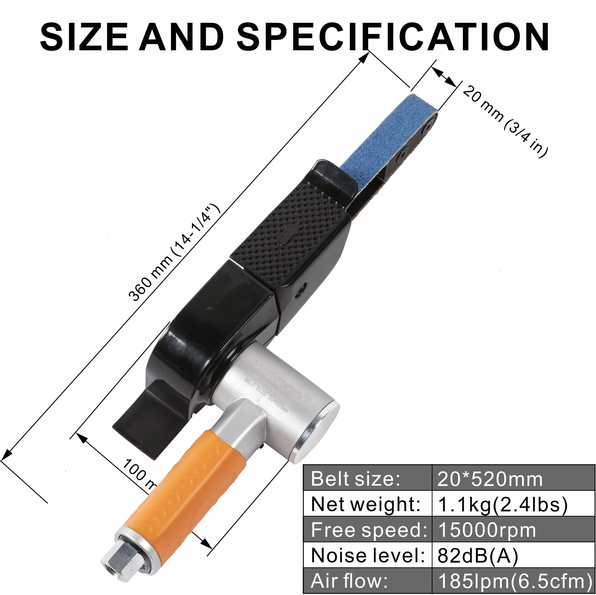 Levigatrice a nastro pneumatica 3/4" x 2-1/2" con 20 cinghie