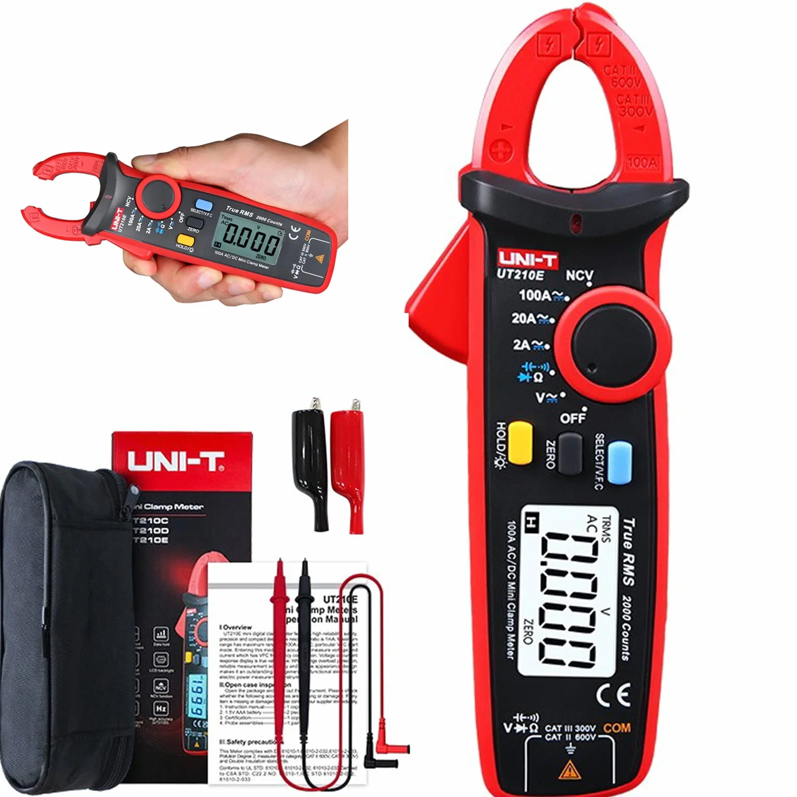 UNI-T UT210E Mini Digitale Pinza amperometrica 100A CA CC Vero RMS Multimetro con Alligatore Clip