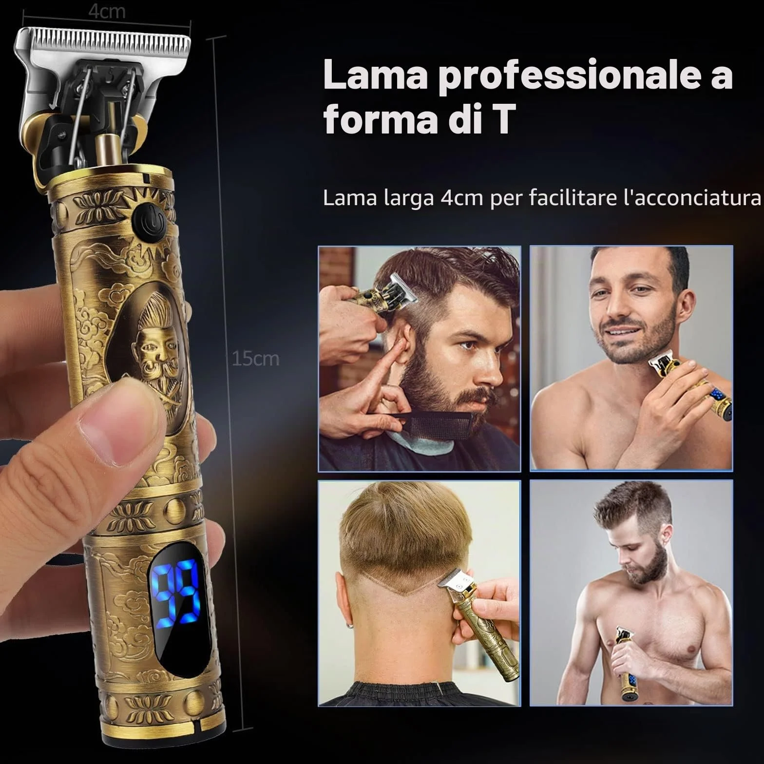 YiLFo Tagliacapelli Uomo Professionale,Trimmer 0mm,Macchinetta per Capelli,Rasoio per Capelli USB Ricaricabile Impermeabile Portatile Rasoio Elettrico Barba,Schermo LED,Adatto Adulti e Barbiere