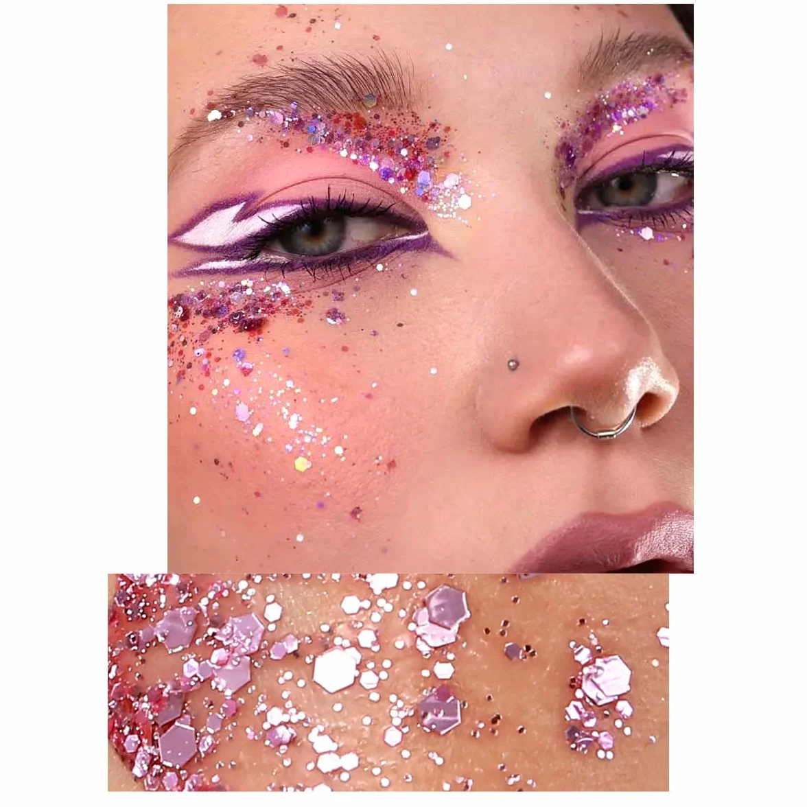 Gel per il corpo, Mardi Gras Face Glitter Make up, scintillanti glitter per capelli grossi, cantanti concerti festival, accessori rave sirena glitter per il viso (#03 rosa)