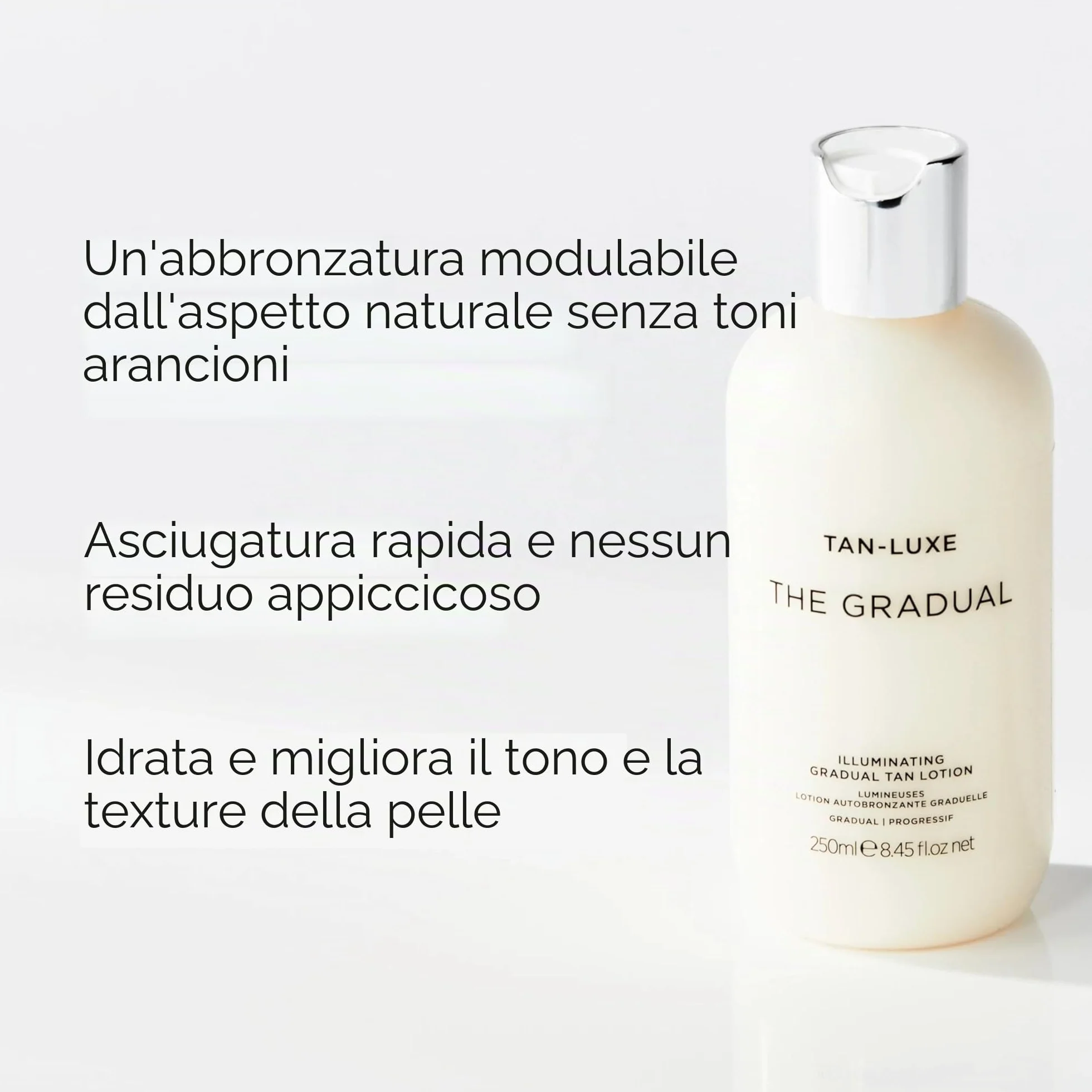 Tan Luxe THE GRADUAL Lozione autoabbronzante, (250 ml) Cura della pelle autoabbronzante con bagliore graduale, cruelty free e vegana