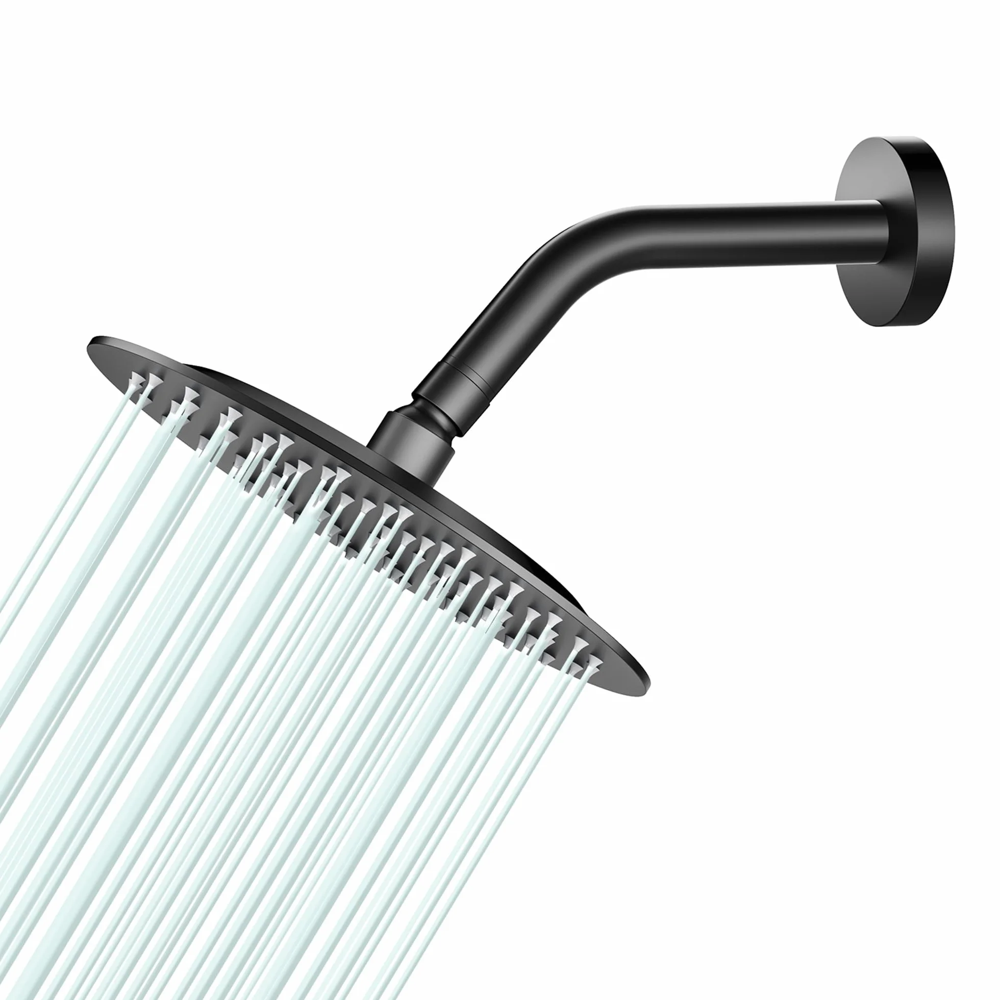 Soffione Doccia a Pioggia in Acciaio Inox 304 Nero 20 cm Docce Fisso Rotondo con Getti Silicone Anticalcare