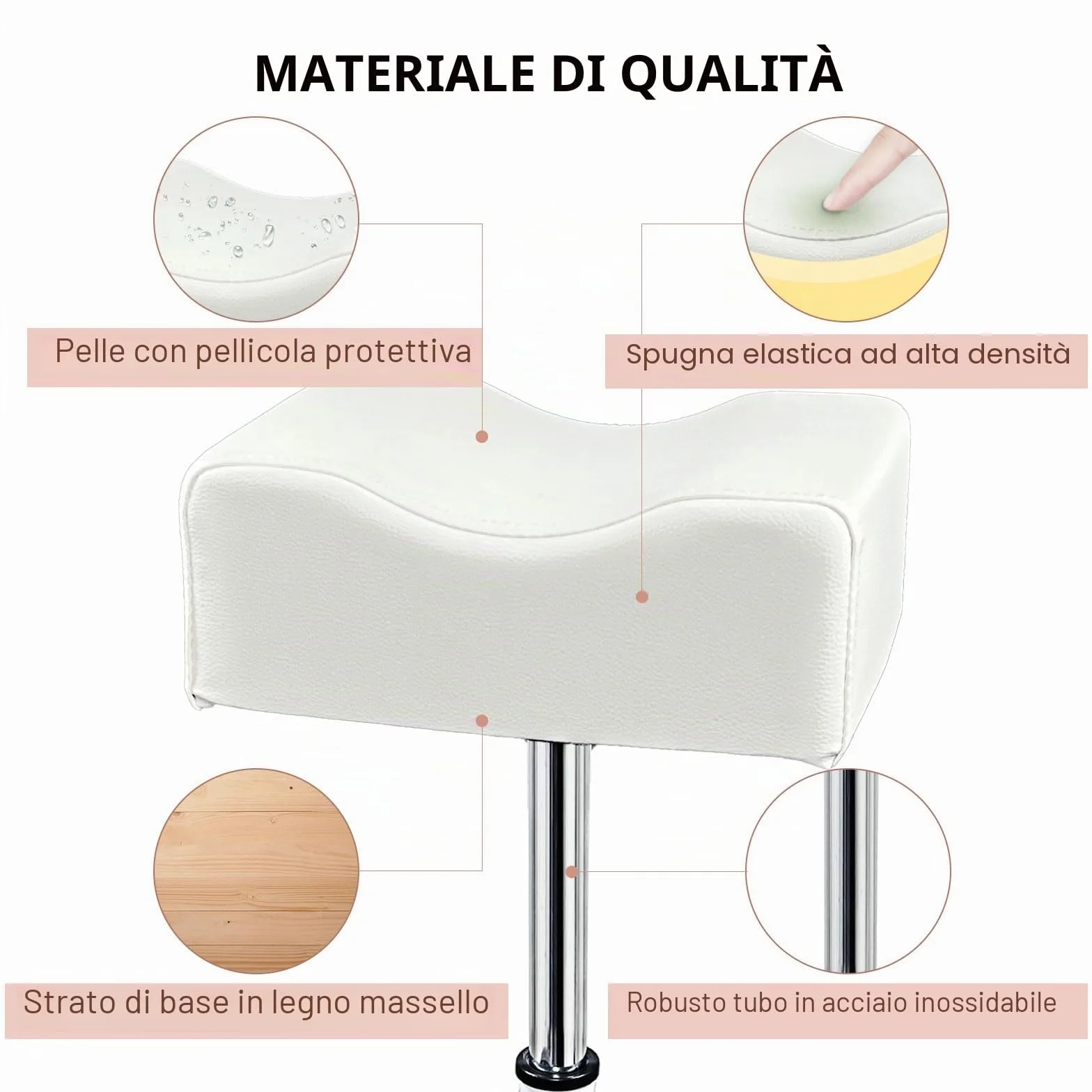 Sgabello per pedicure, per manicure, per la cura dei piedi, regolabile in altezza, per la cura dei piedi, per salone di unghie, massaggio spa, salone di bellezza, bianco
