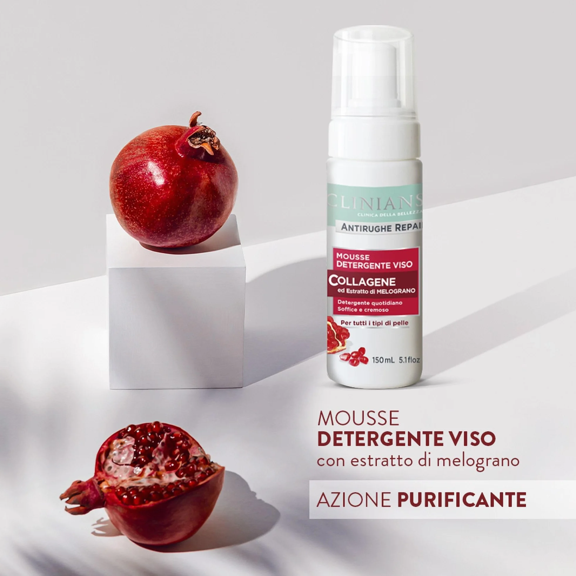 CLINIANS | Mousse Detergente Viso Antirughe Repair, Dermatologicamente Testato, Formula Delicata, Made in Italy, 150 ml