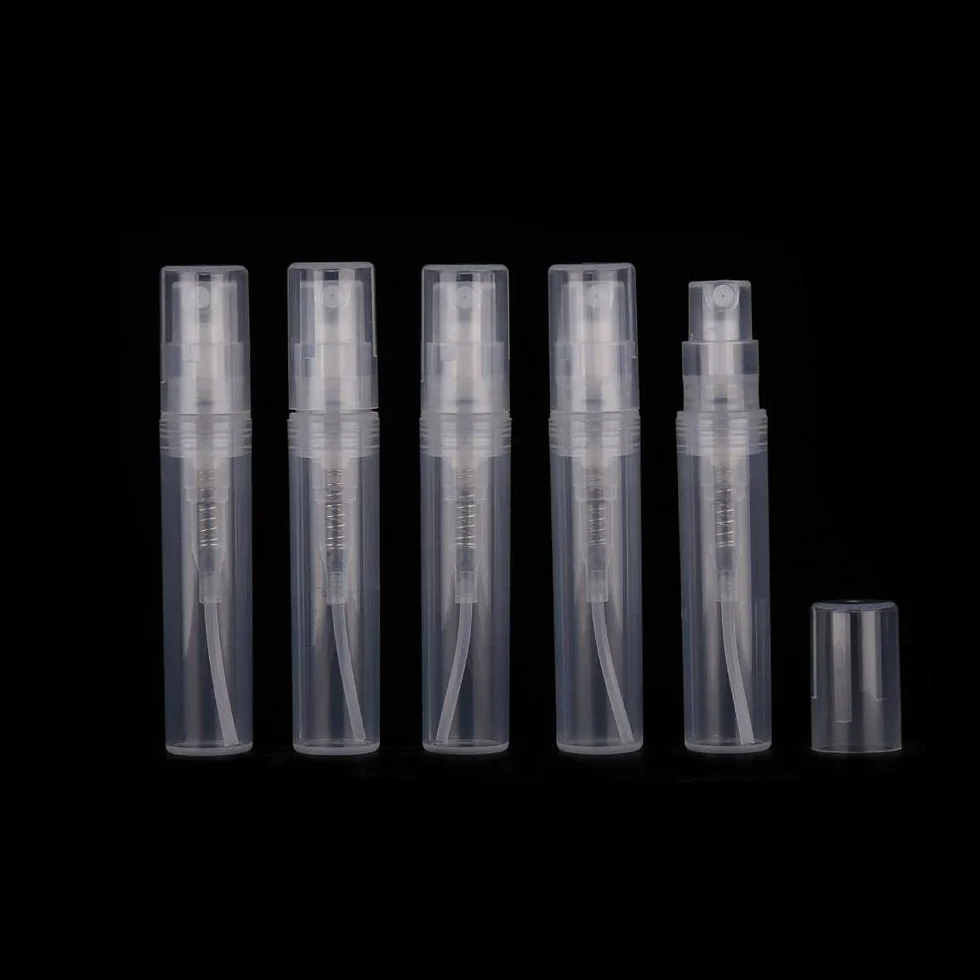 5 mini flaconi spray in plastica trasparente, piccoli flaconi ricaricabili per campioni di profumo, piccoli contenitori per campioni (5 ml)