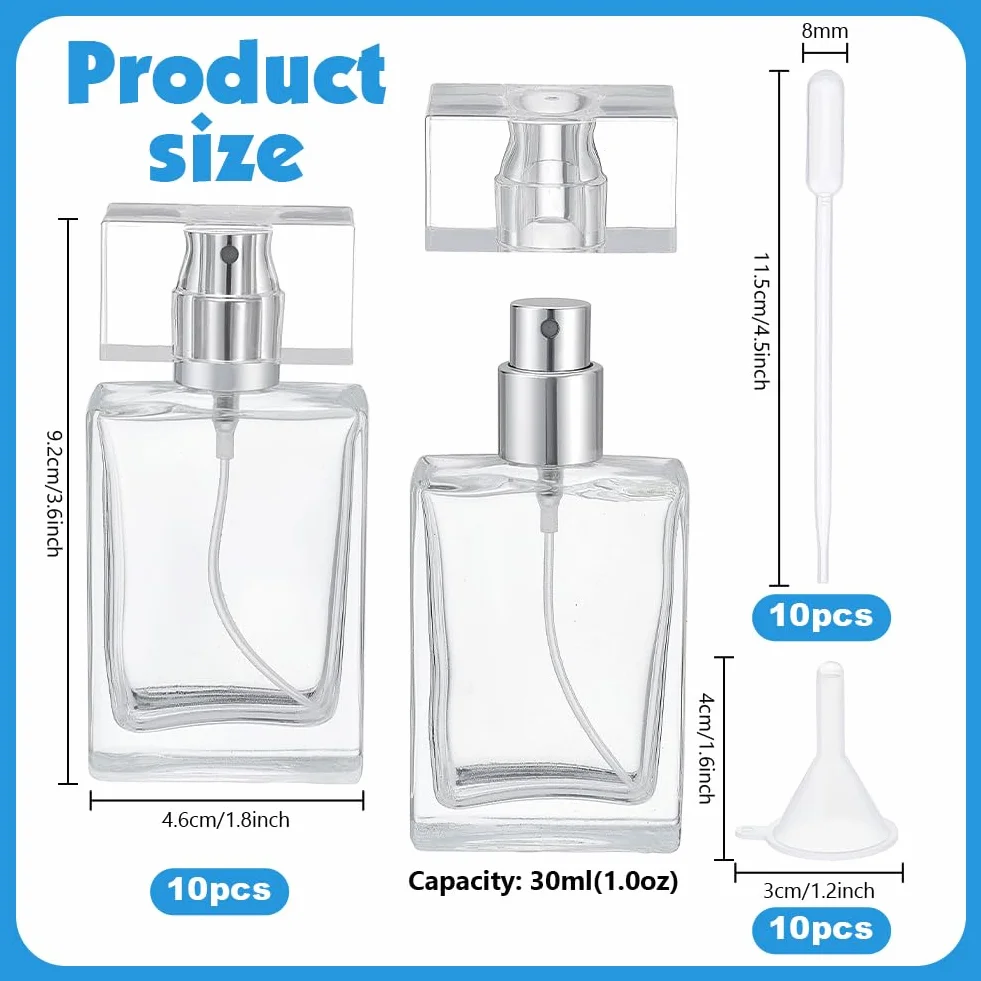PH PandaHall 10pz Bottiglie di Profumo in Vetro Vuote 30ml Bottiglie Spray da Viaggio Ricaricabili Atomizzatore di Profumo Trasparente per Contenitore di Olio Essenziale da Viaggio