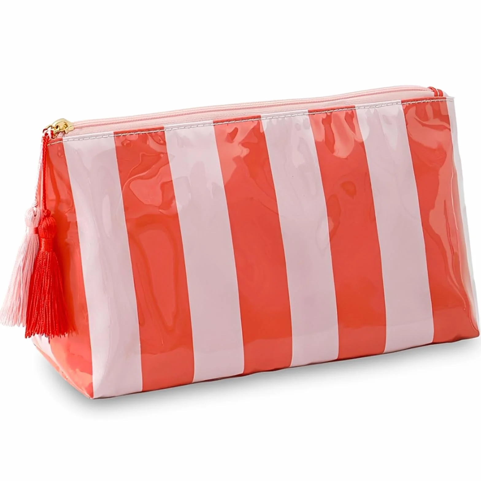 Borsa Cosmetica da Viaggio Donna Astuccio da Toilette a Righe Arancione Beauty Case Impermeabile in PVC con Cerniera Porta Trucchi Trousse Organizer Portatile per la Spiaggia e le Vacanze Estive