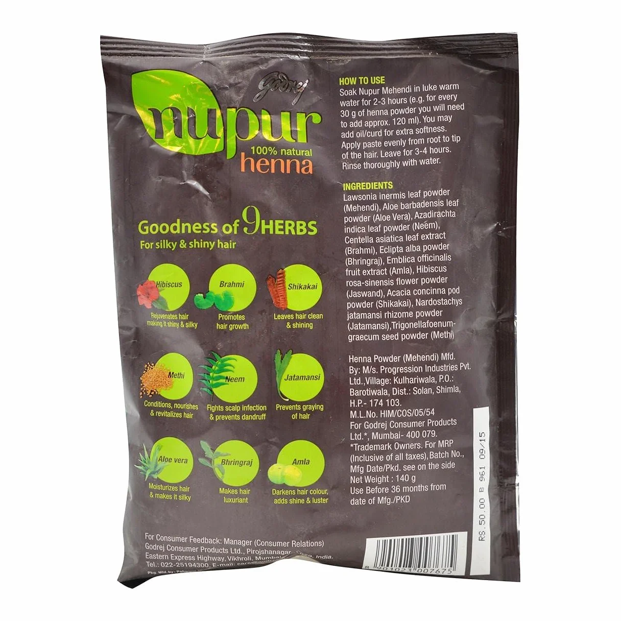 Godrej Nupur Mehendi Henné in polvere, miscela di 9 erbe aromatiche, 150 grammi (confezione da 2)