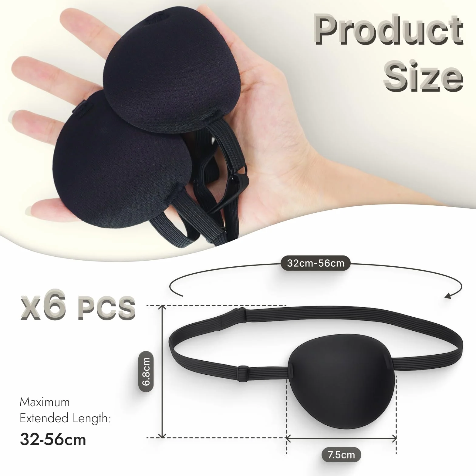 6 pezzi Copriocchio per Adulti e Bambini, 3D Regolabile con Fascia Elastica, Materiale Morbido Traspirante, Riutilizzabile per Occhio Sinistro o Destro, Ideale Costume Pirata, Ambliopia, Cosplay