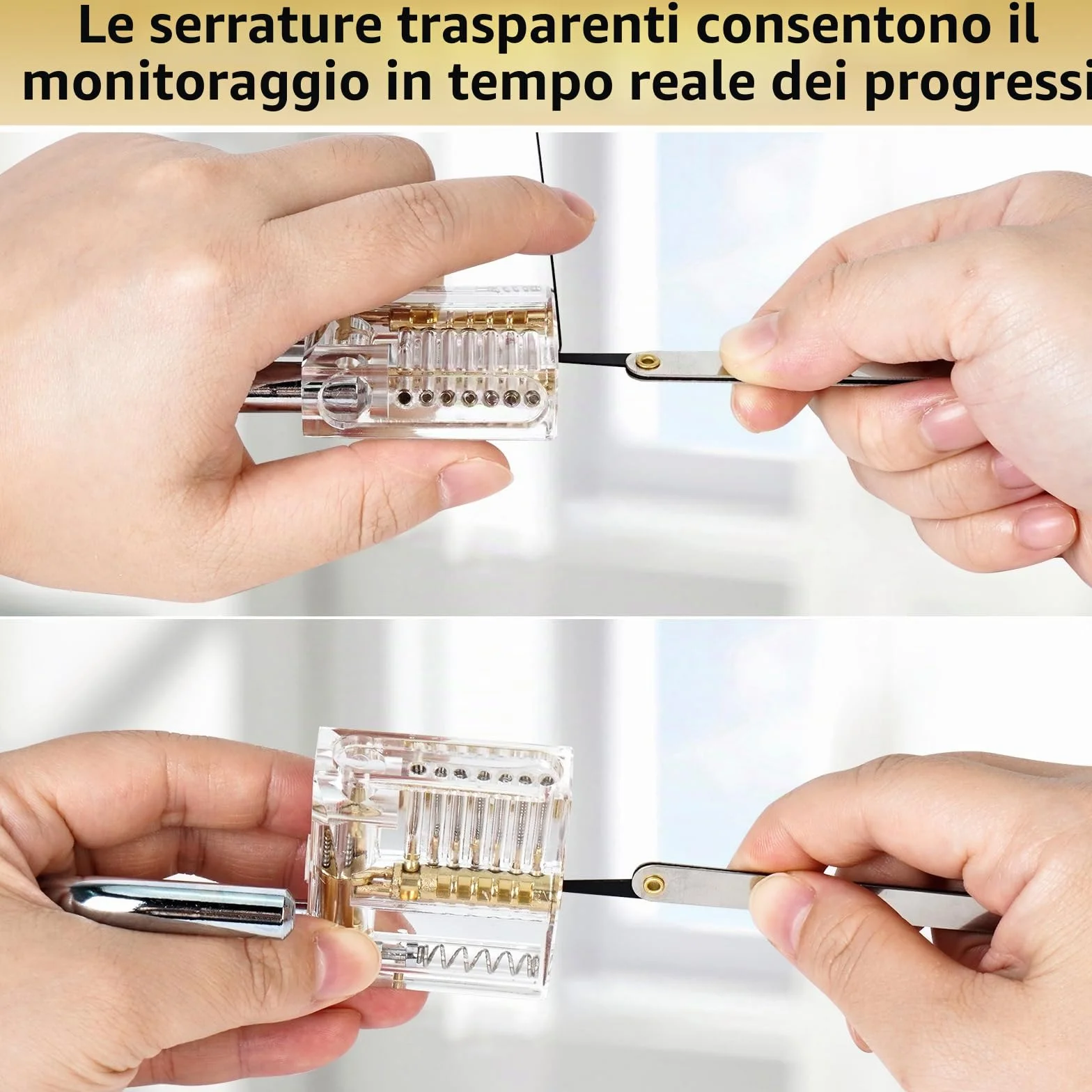 Fabbro Kit Apertura Serratura Universale Lockpicking con Lucchetto Trasparente da Allenamento e Grimaldelli Carta di Credito Set Principianti